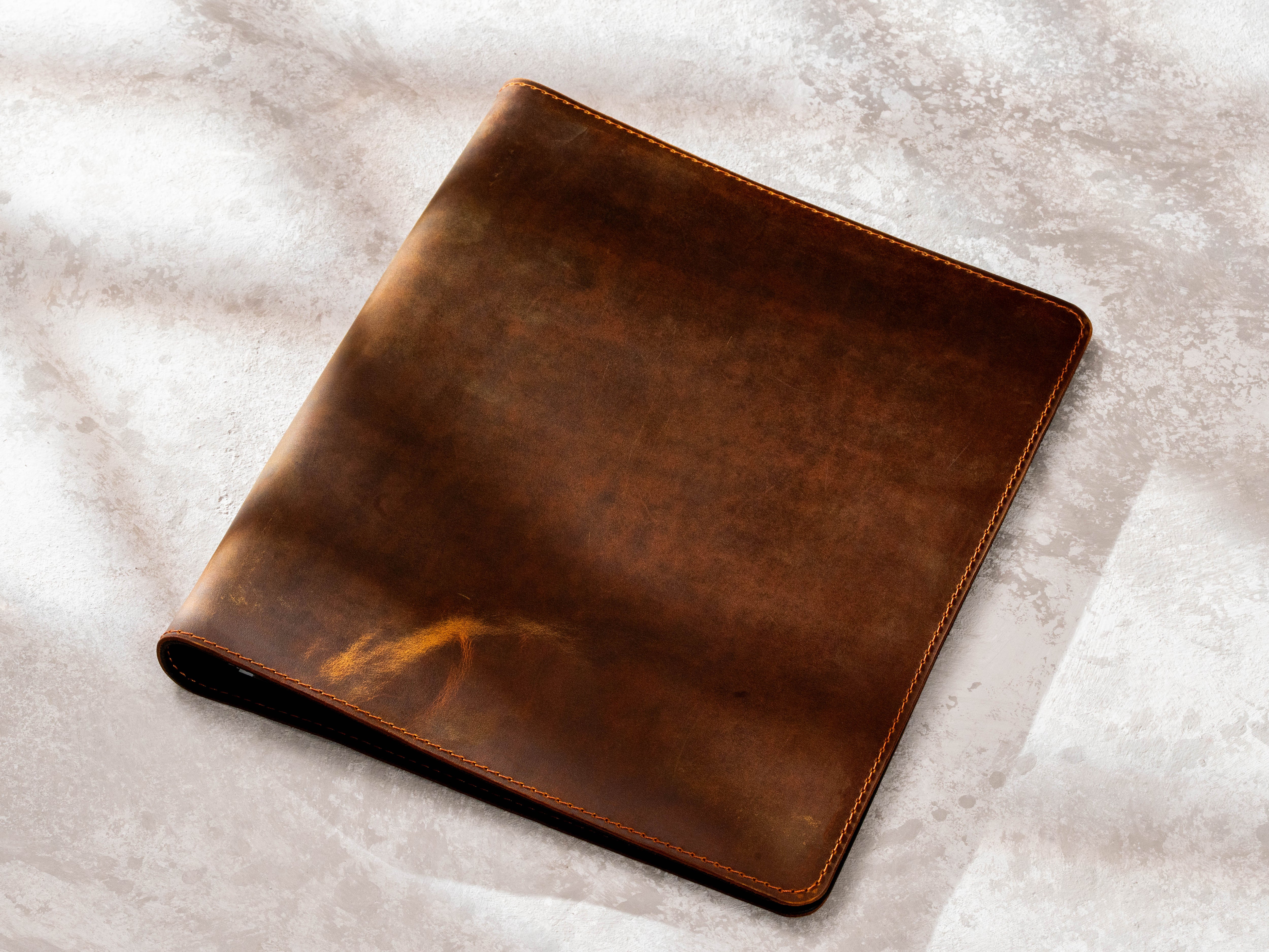 Chestnut Leather 3 Ring Binder for 8.5 x 11 Documents / A4 | Personalized Folder for Page Protectors