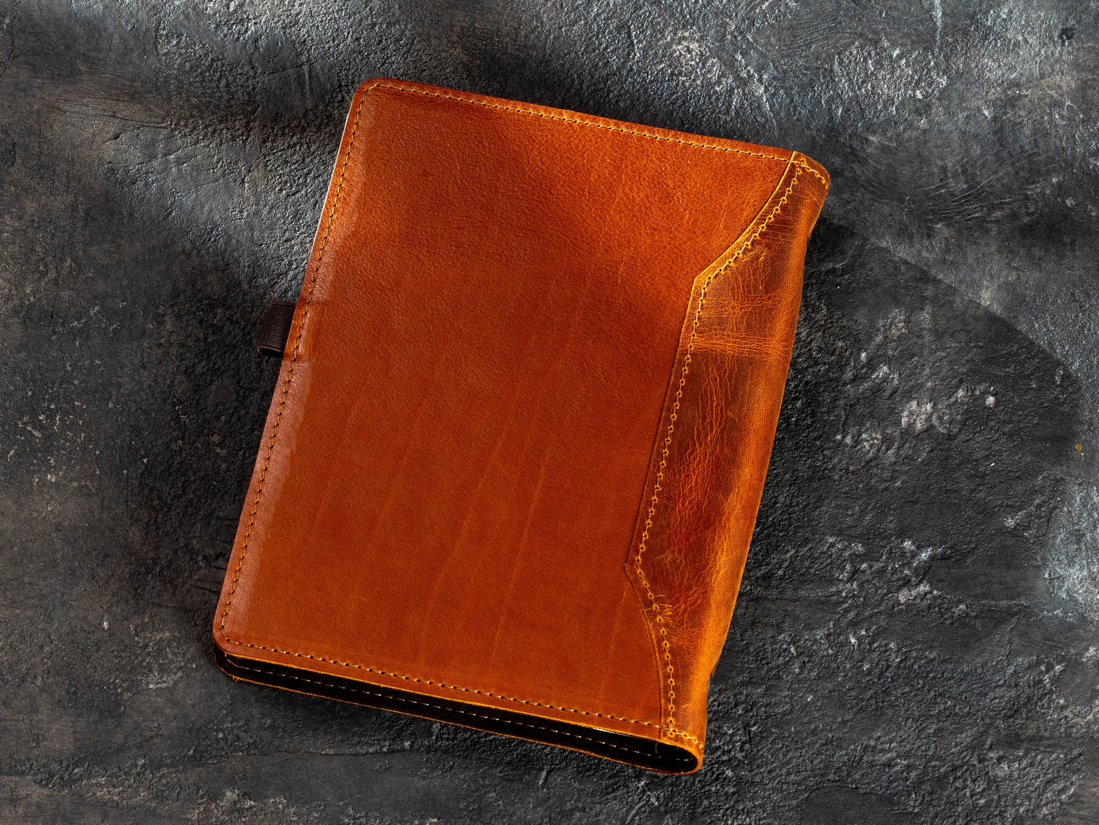 Handcrafted A5 leather notebook with Camel front cover and Chestnut leather side detail