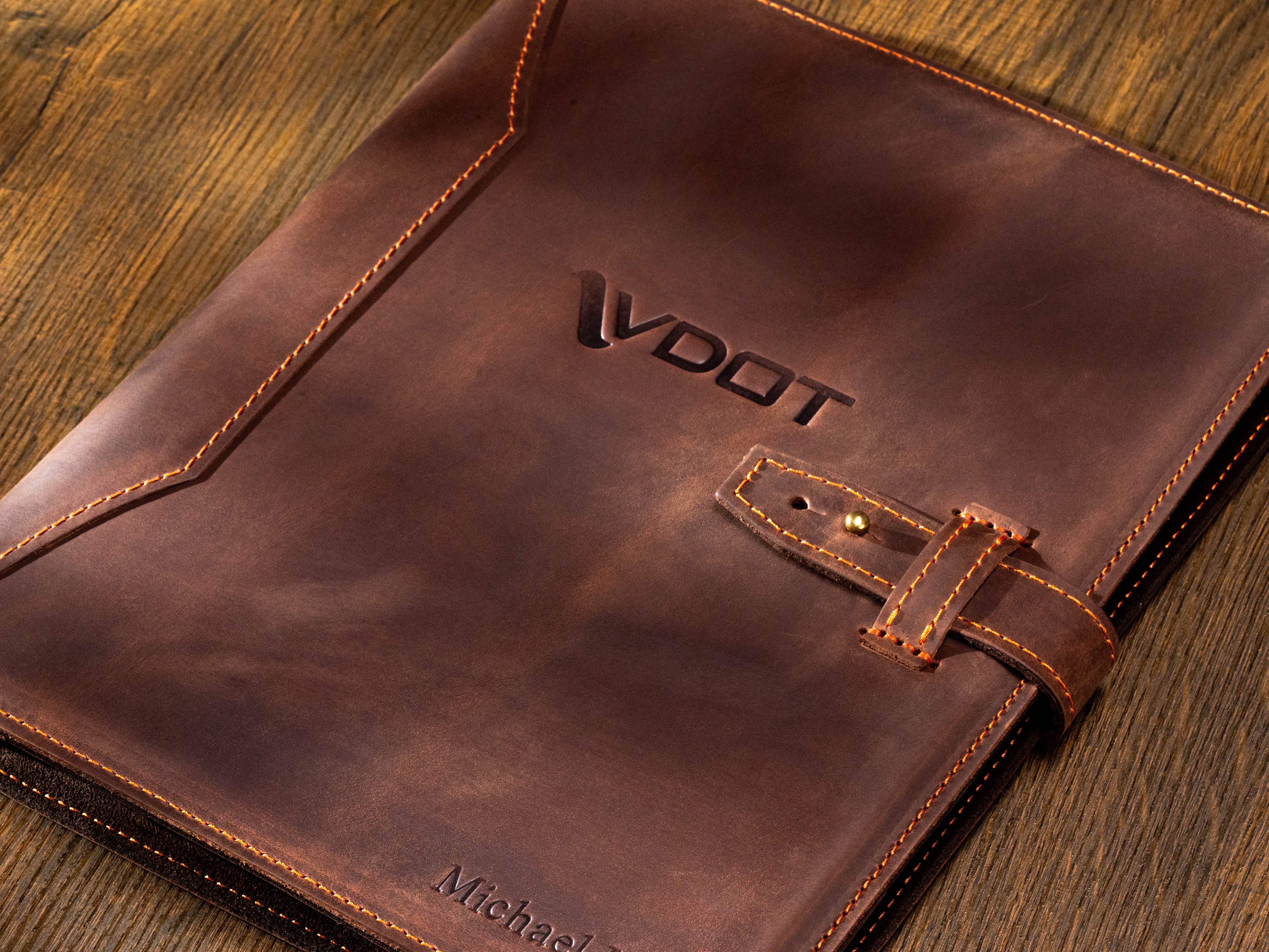 Personalized leather Legal Pad portfolio with 8.5 x 11.75 writing pad, document pockets and pen holder