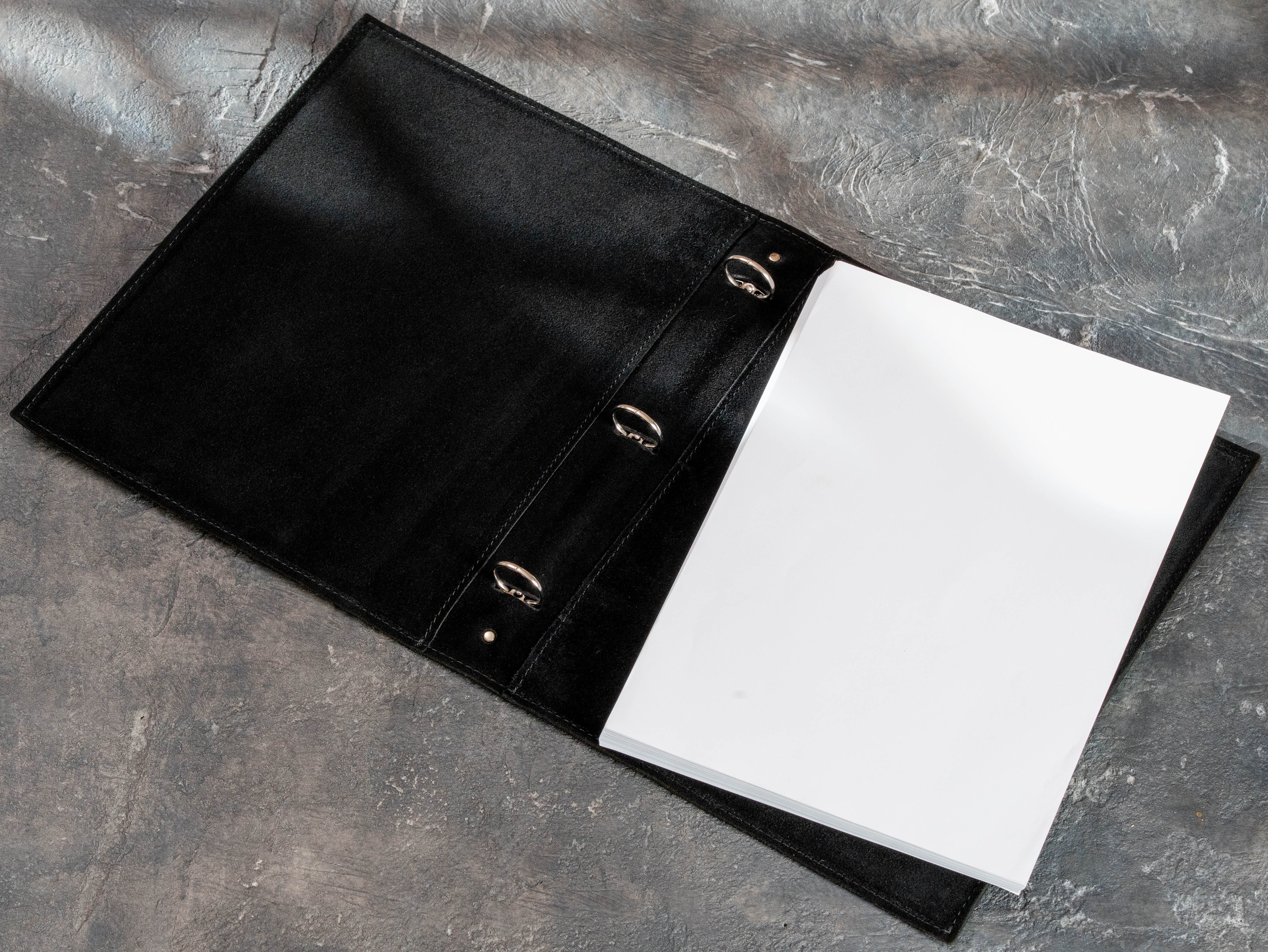 Personalized Black Leather Wedding 3-Ring Binder with Names and Date | Mureli
