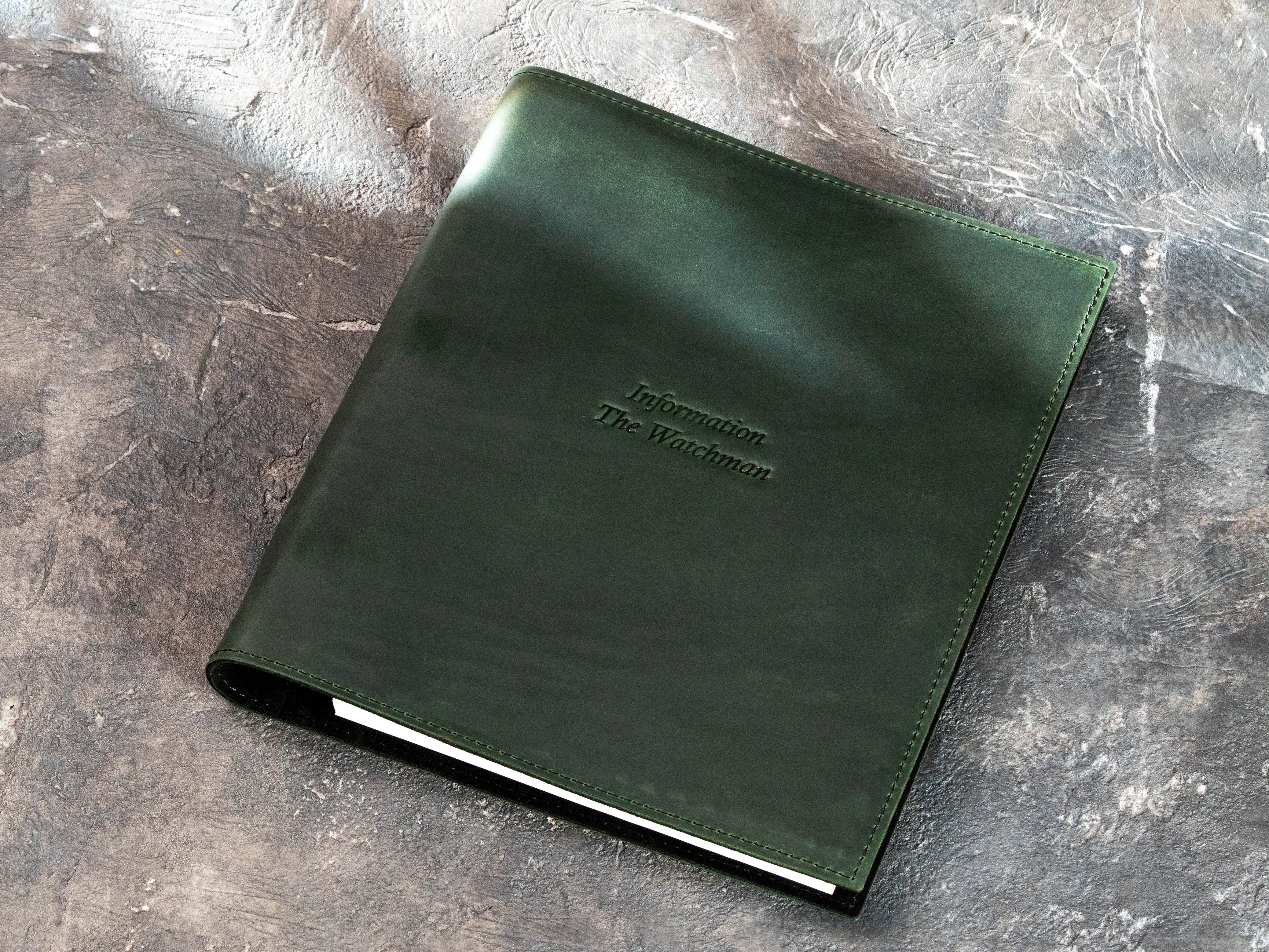 Large green leather binder for A4 or Letter documents