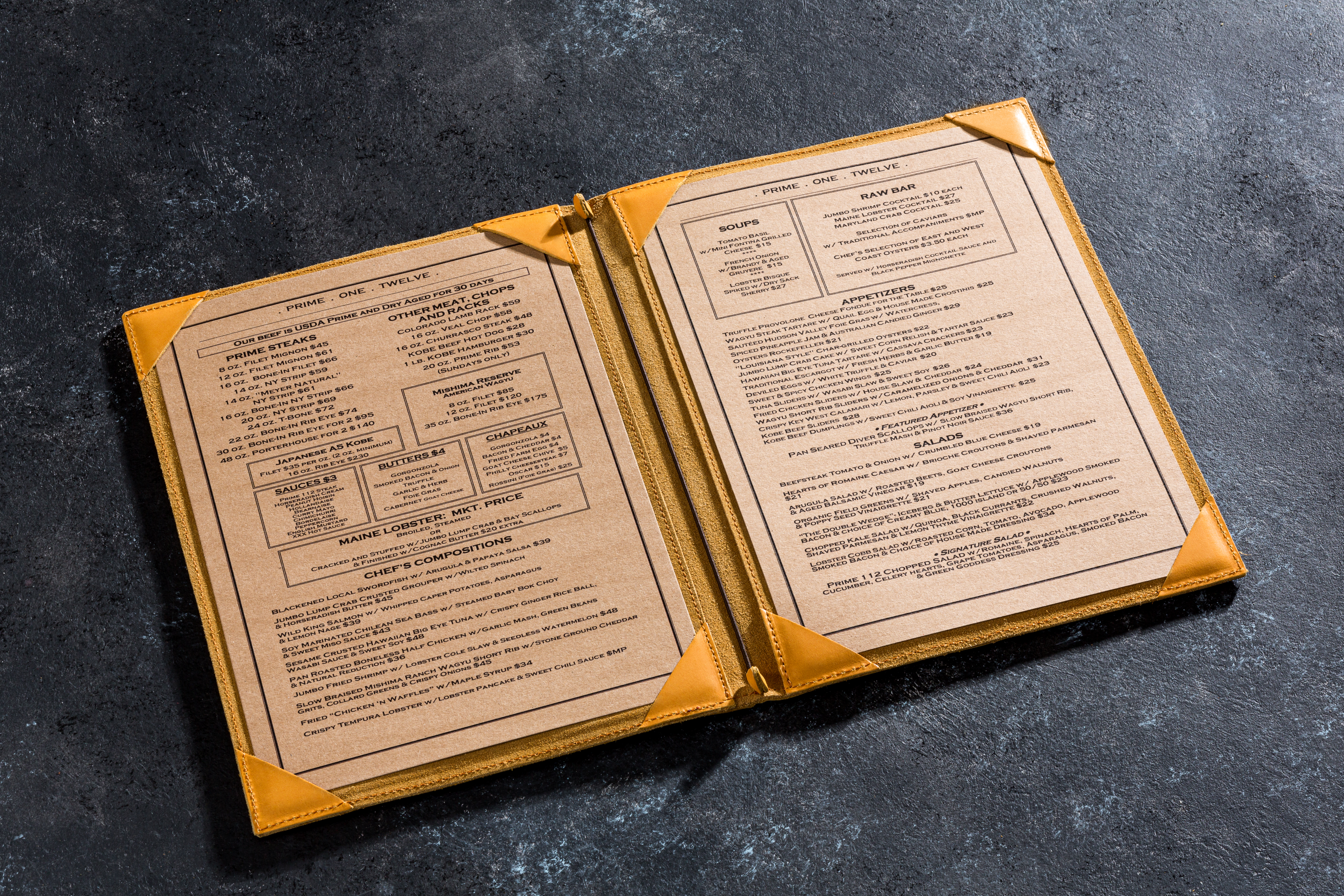 Personalized Camel Leather Guest Info Folder and Room Directory Cover with 4 Corner Page Holders