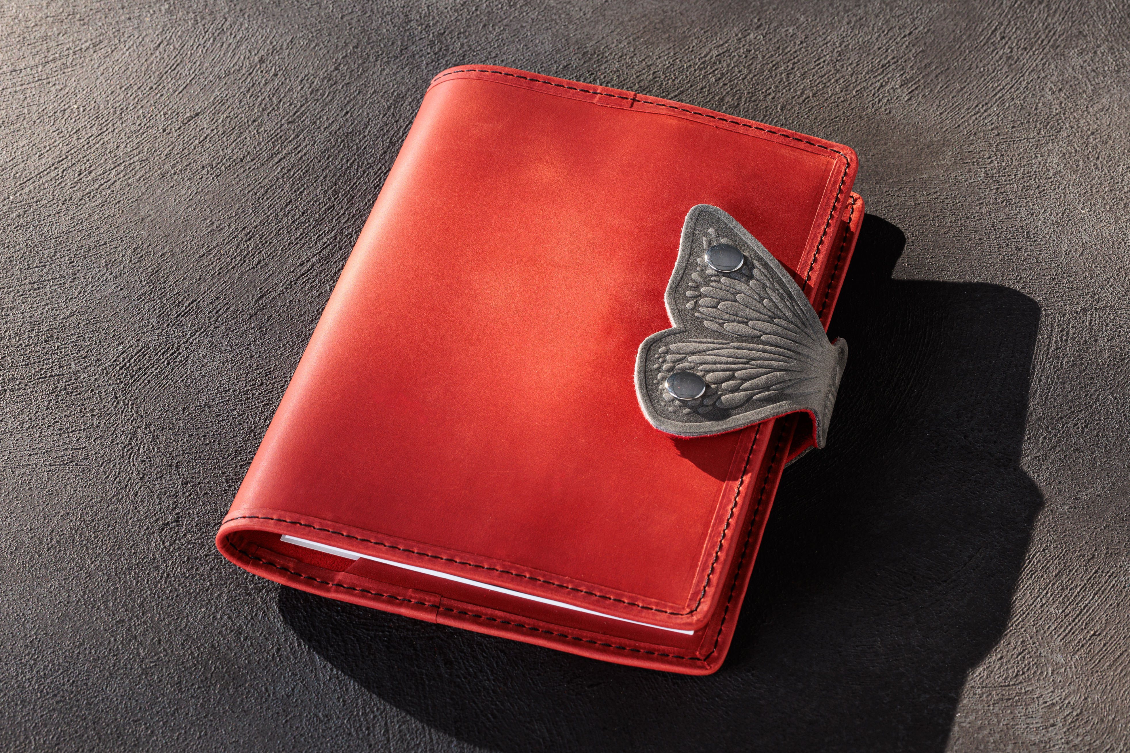 Leather Artist Organizer with Butterfly Clasp – Red Drawing Journal with Pencils, Personalized Creative Gift for Kids & Adults