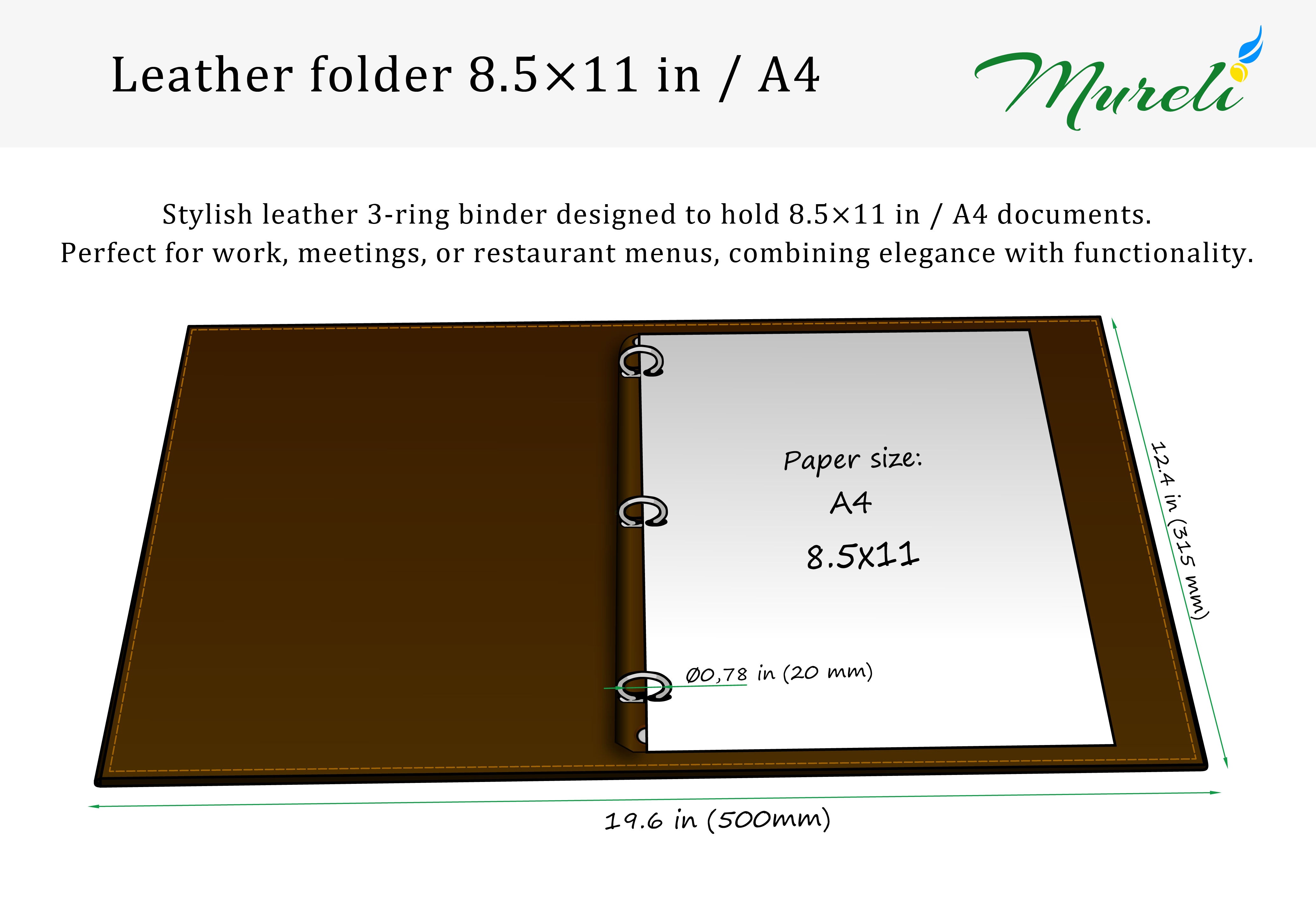 Personalized Red Leather 3-Ring Binder Folder | A4 & 8.5×11 Menu Binder and Presentation Portfolio