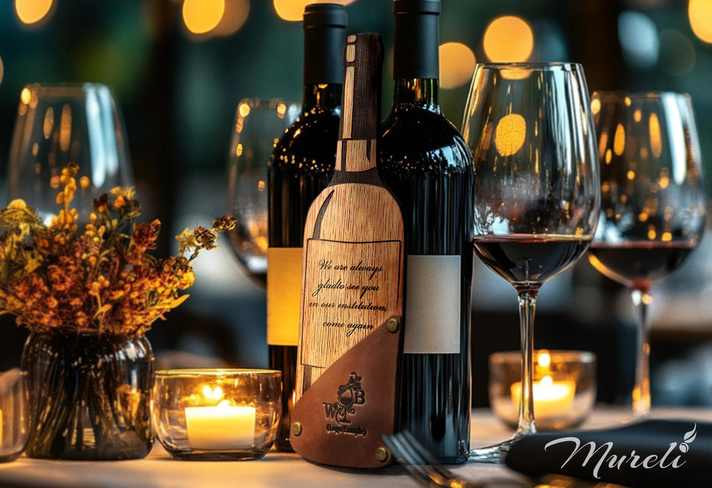 Elegant wood and leather bill holder for fine dining