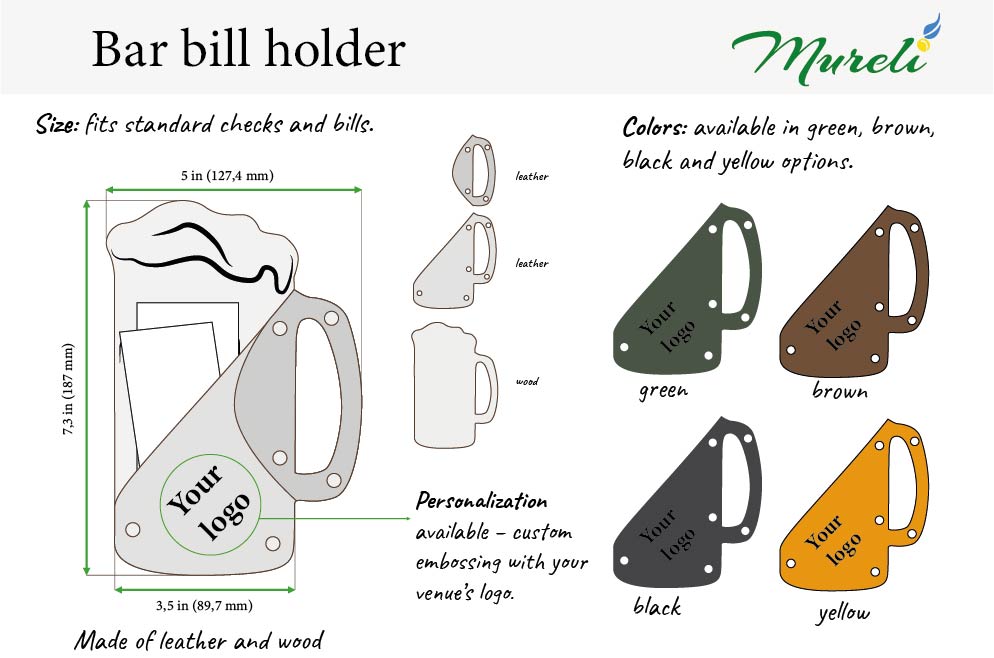 Beer Mug Check Presenter | Wood & Leather Bill Holder for Bars