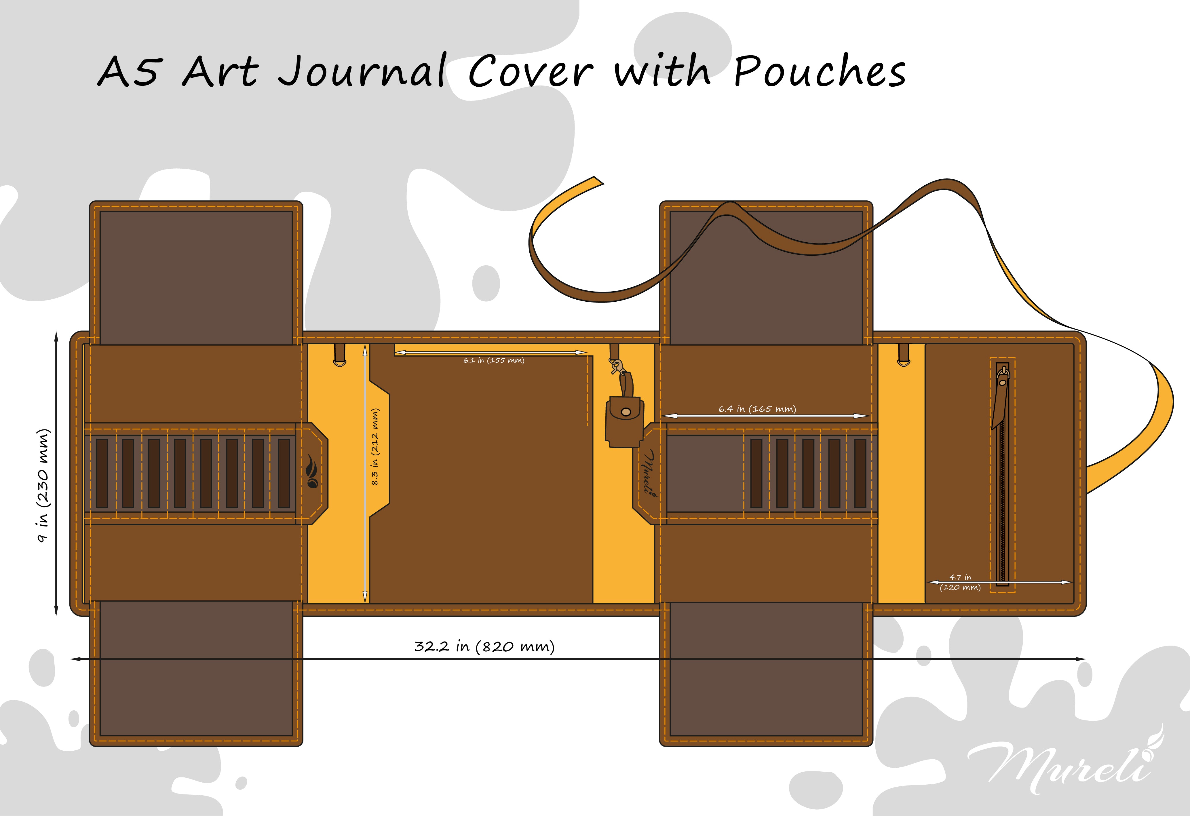 Personalized Leather Artist Organizer with A5 Sketchbook, 12 Pencils, Removable Pencil Case and Zipper Pocket | Mureli