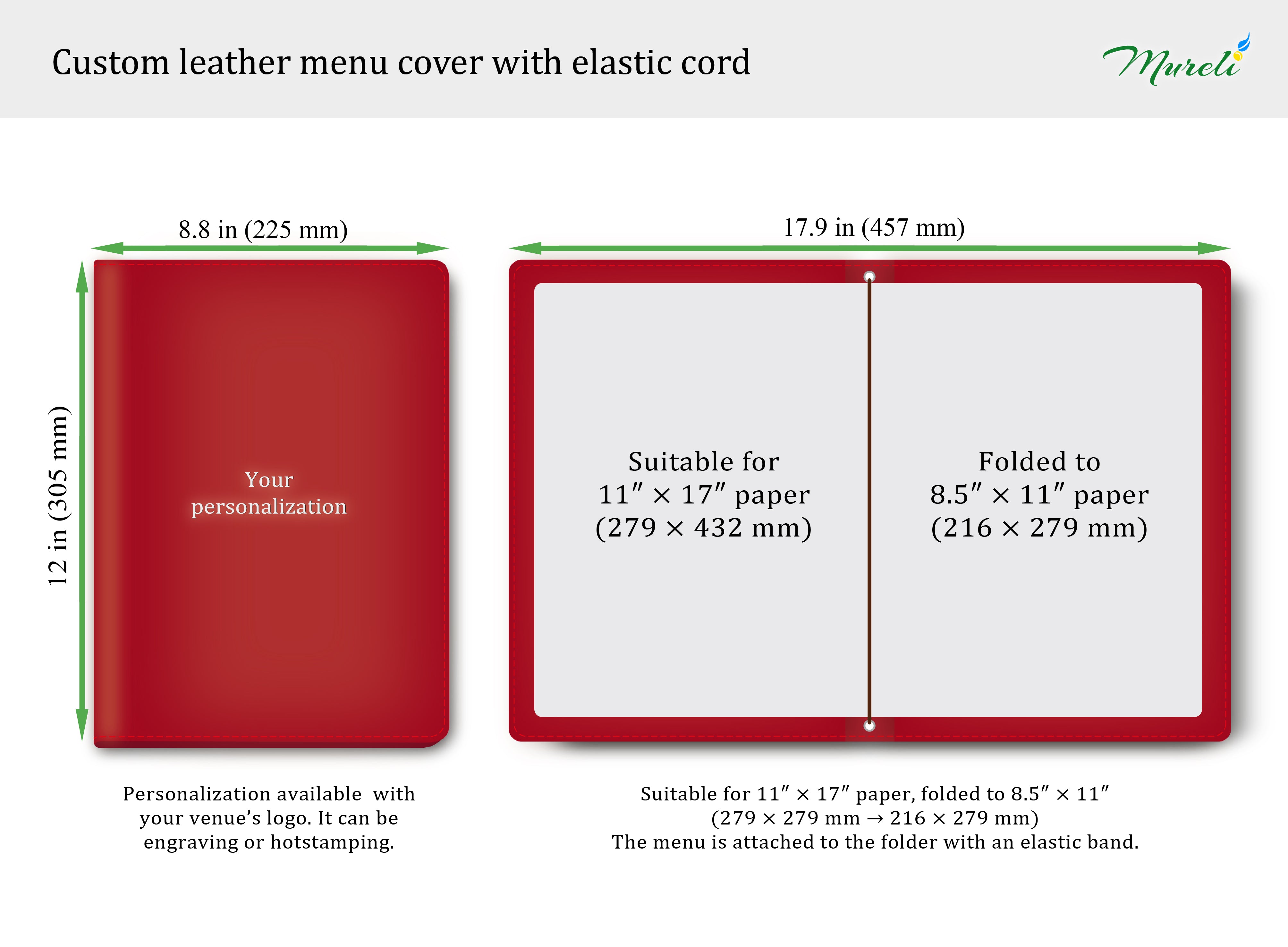 Personalized Brown Leather Menu Cover for Home Bar, Wedding & Private Events | Mureli