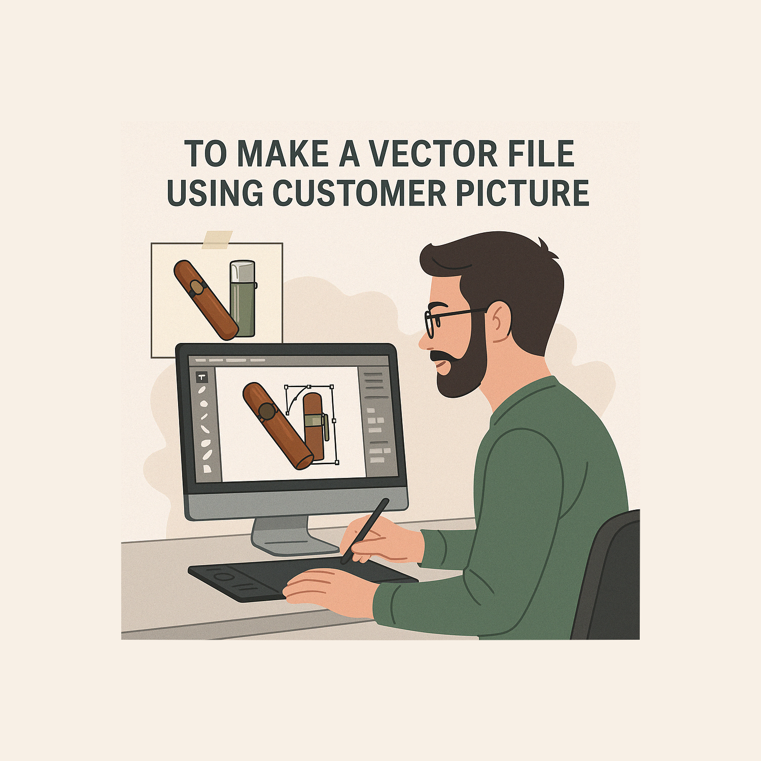 To make a vector file using your picture for a laser engraving or making a stamp (approx 1 hour designer work )
