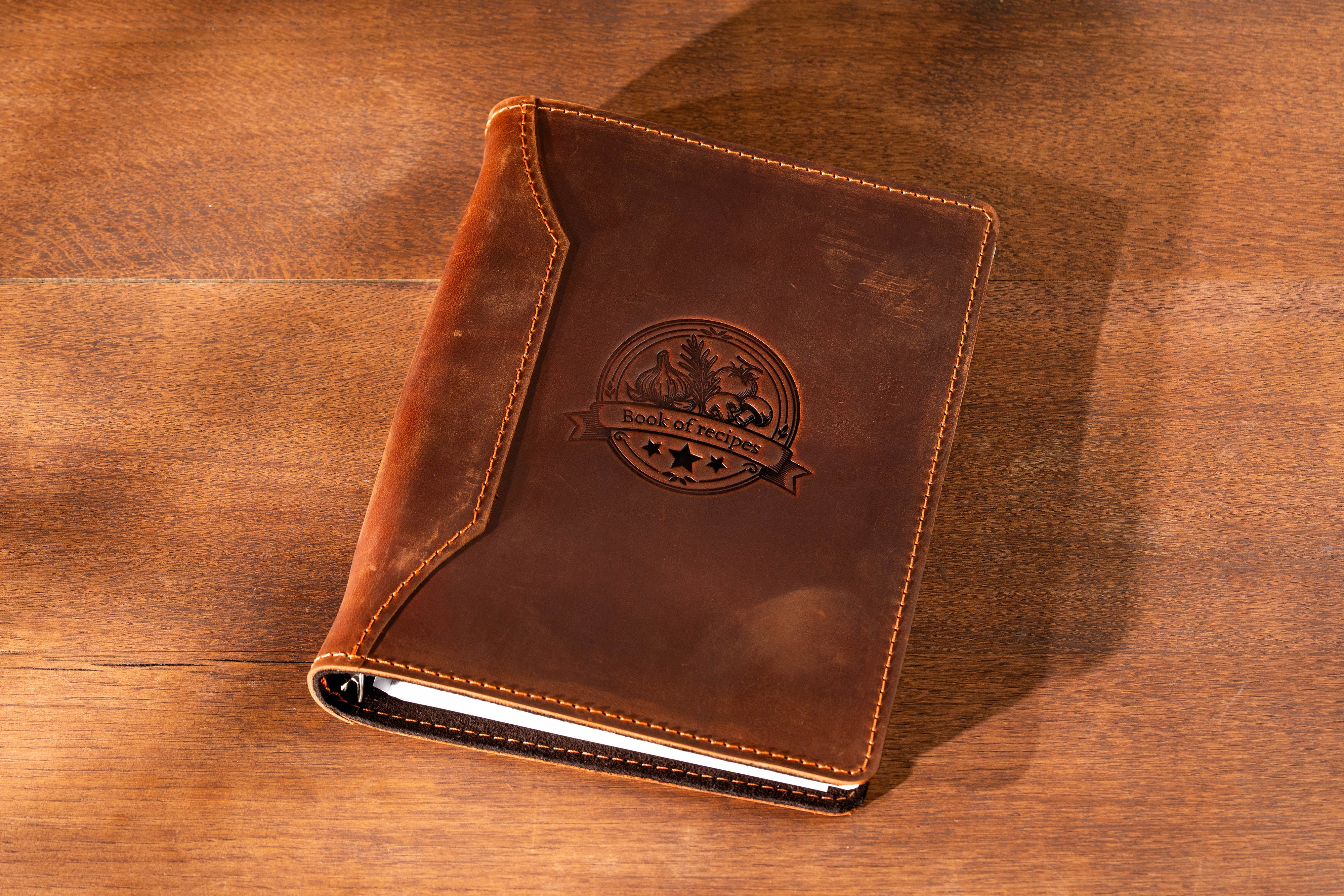 Custom leather cookbook cover with ring binder you can add engraving