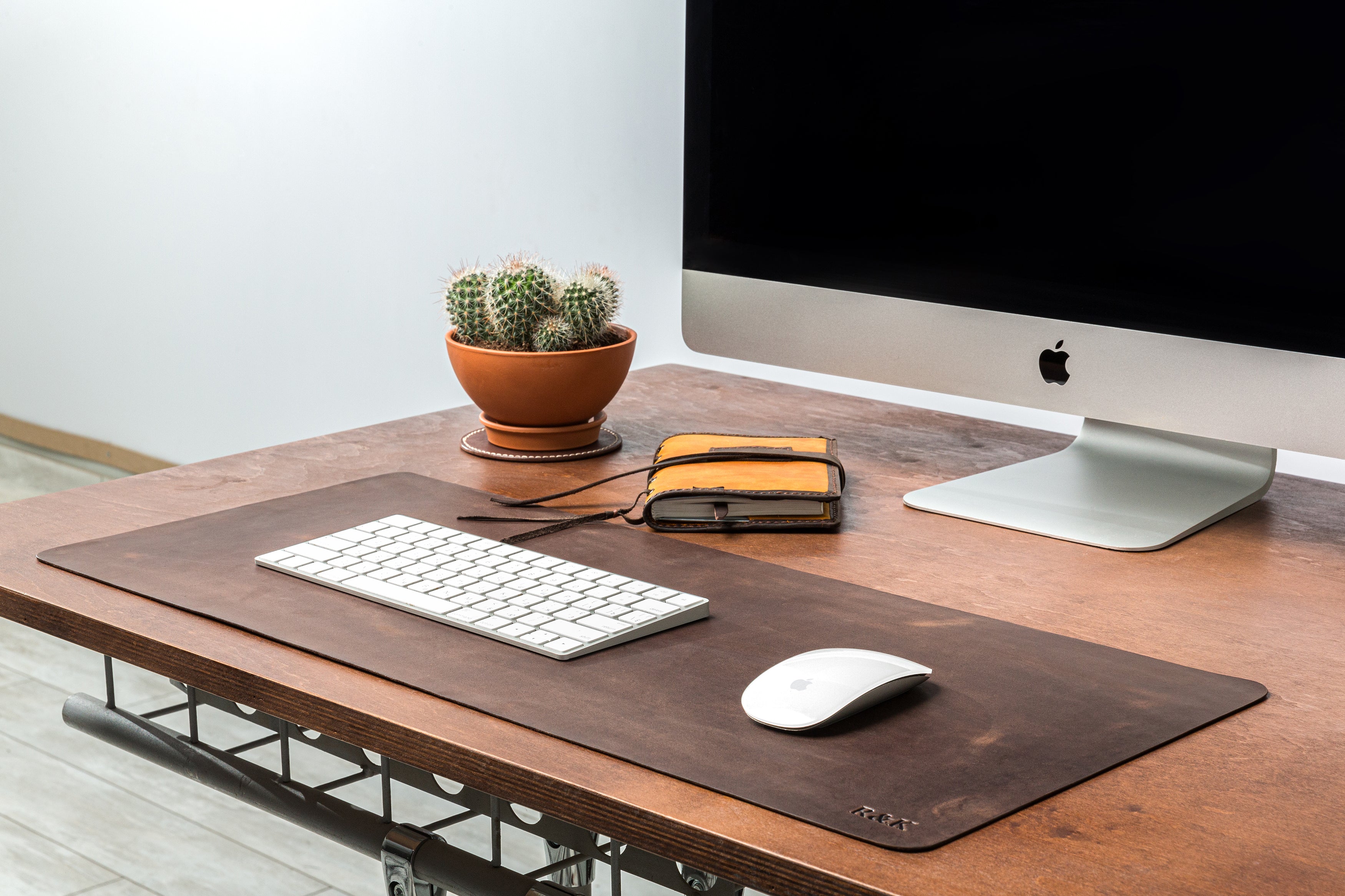 Brown Vintage Leather Desk Pad | Crazy Horse Leather by Mureli personalized by your name