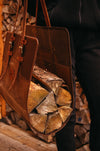 Mureli spacious leather log bag for carrying firewood to fireplace or campfire