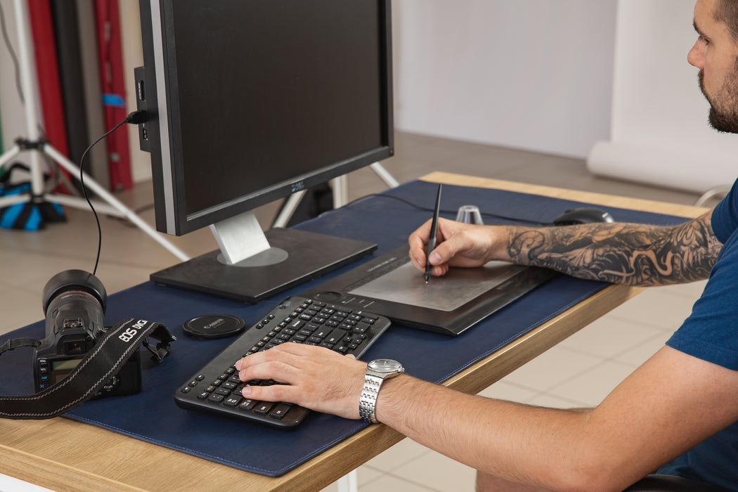 Premium Blue Thick Leather Desk Pad 4mm | For Those Who Value Substance