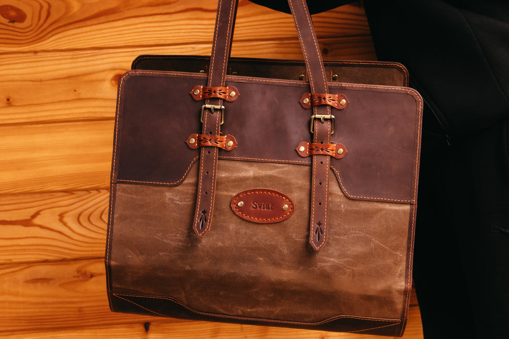 Mureli handcrafted leather firewood tote – rustic cabin decor and functional wood holder