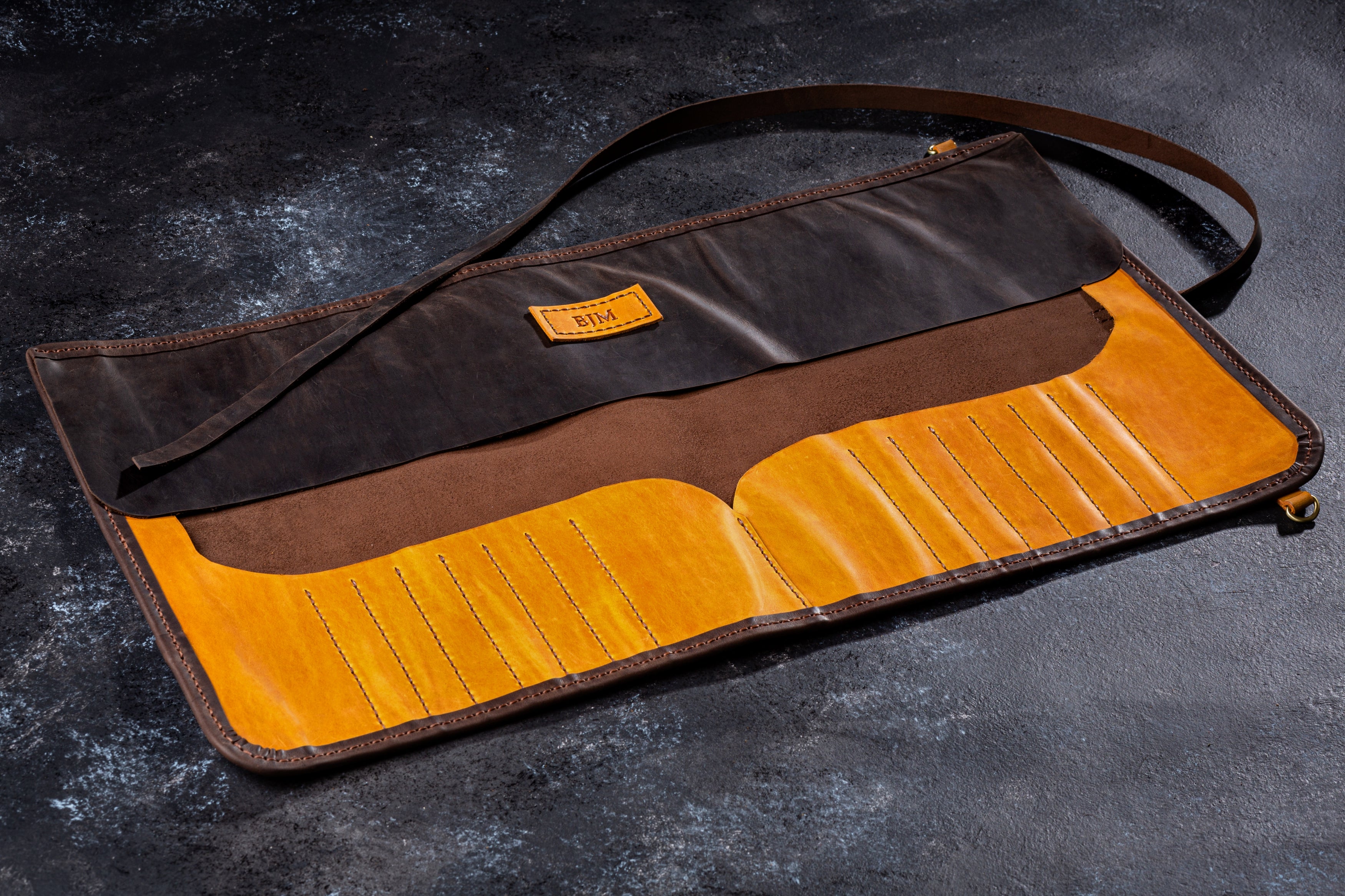 Personalized Leather Artist Brush Roll – Cognac Tan | Mureli Atelier Series
