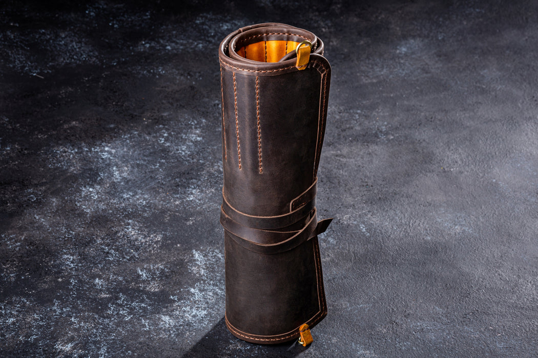 Personalized Leather Artist Brush Roll – Cognac Tan | Mureli Atelier Series