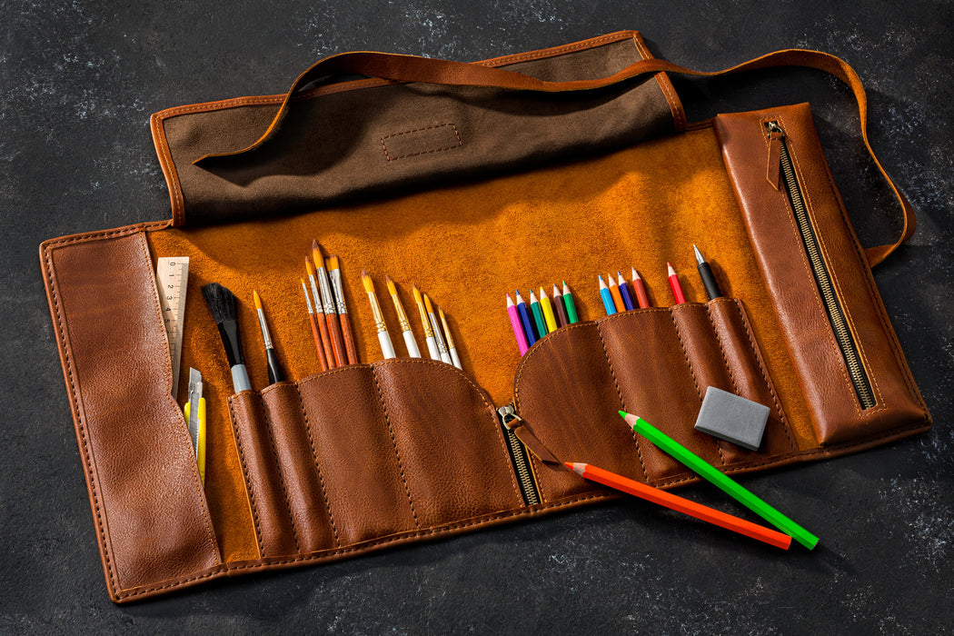 Brown leather art supply rollout