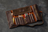 Dark Brown leather pencil case with colorful pencils standard size