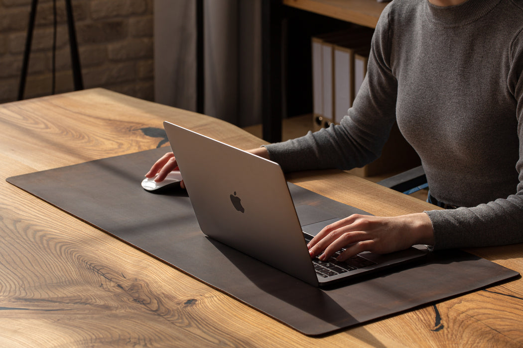 Dark brown Leather Desk Pad | Crazy Horse Leather | 2.0 mm Thick | by Mureli