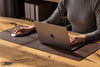 Dark brown Leather Desk Pad women hands