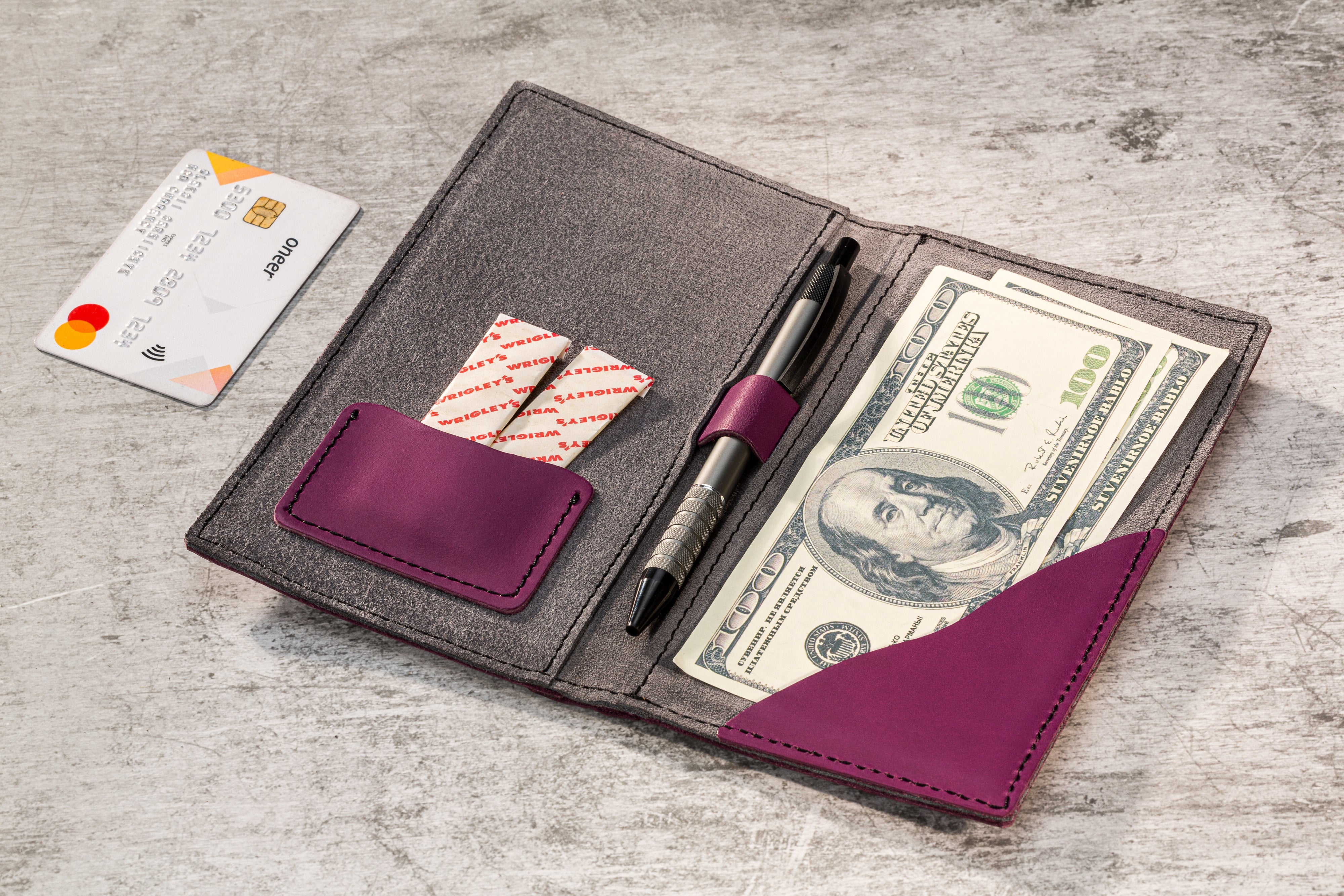 Wine Berry Check Presenter | Wallet Style Leather