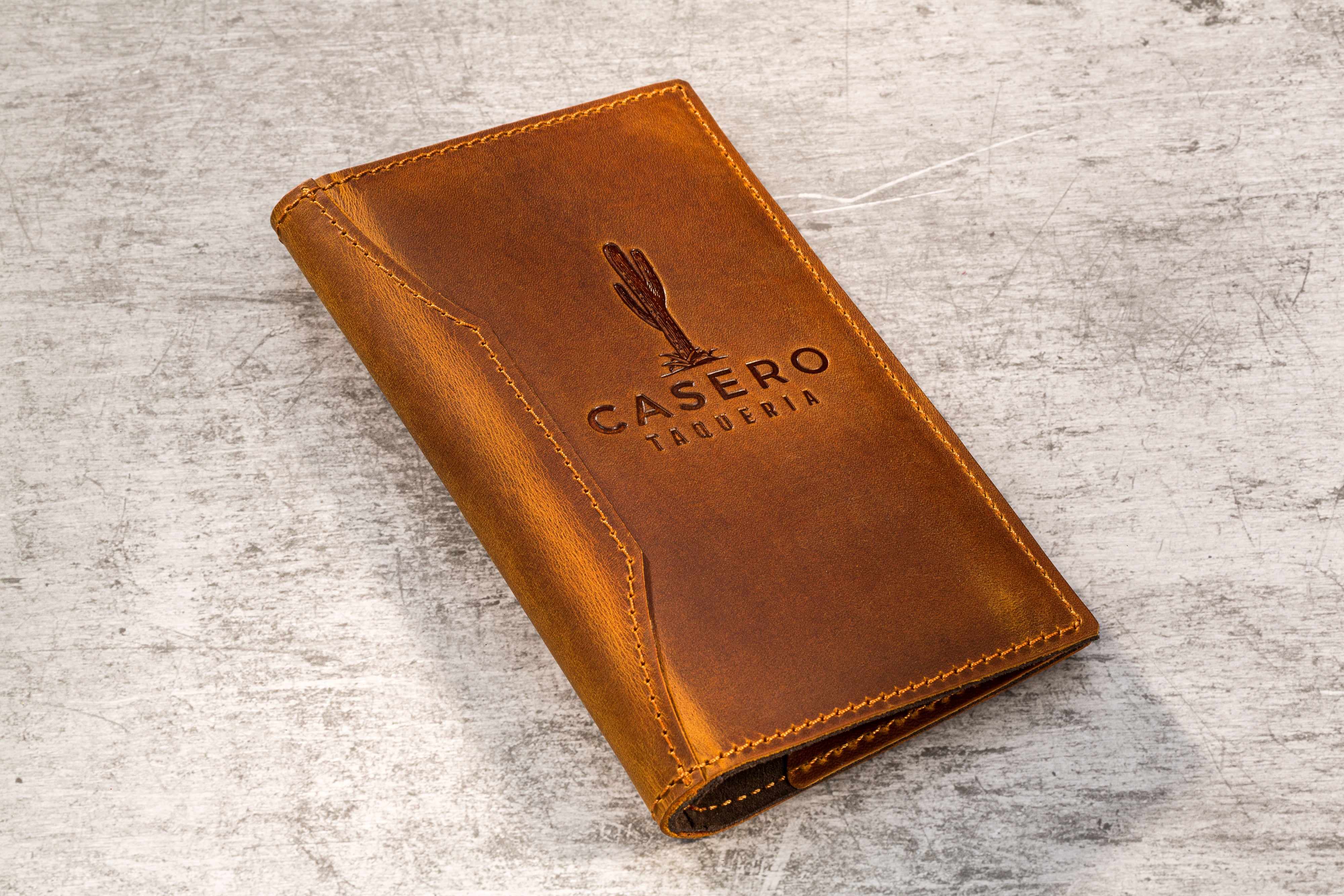 Whiskey Toned Leather Check Folder | Custom Logo