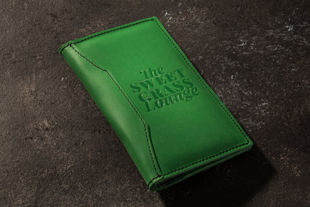 Green Leather Bill Holder with Pocket and Pen Slot