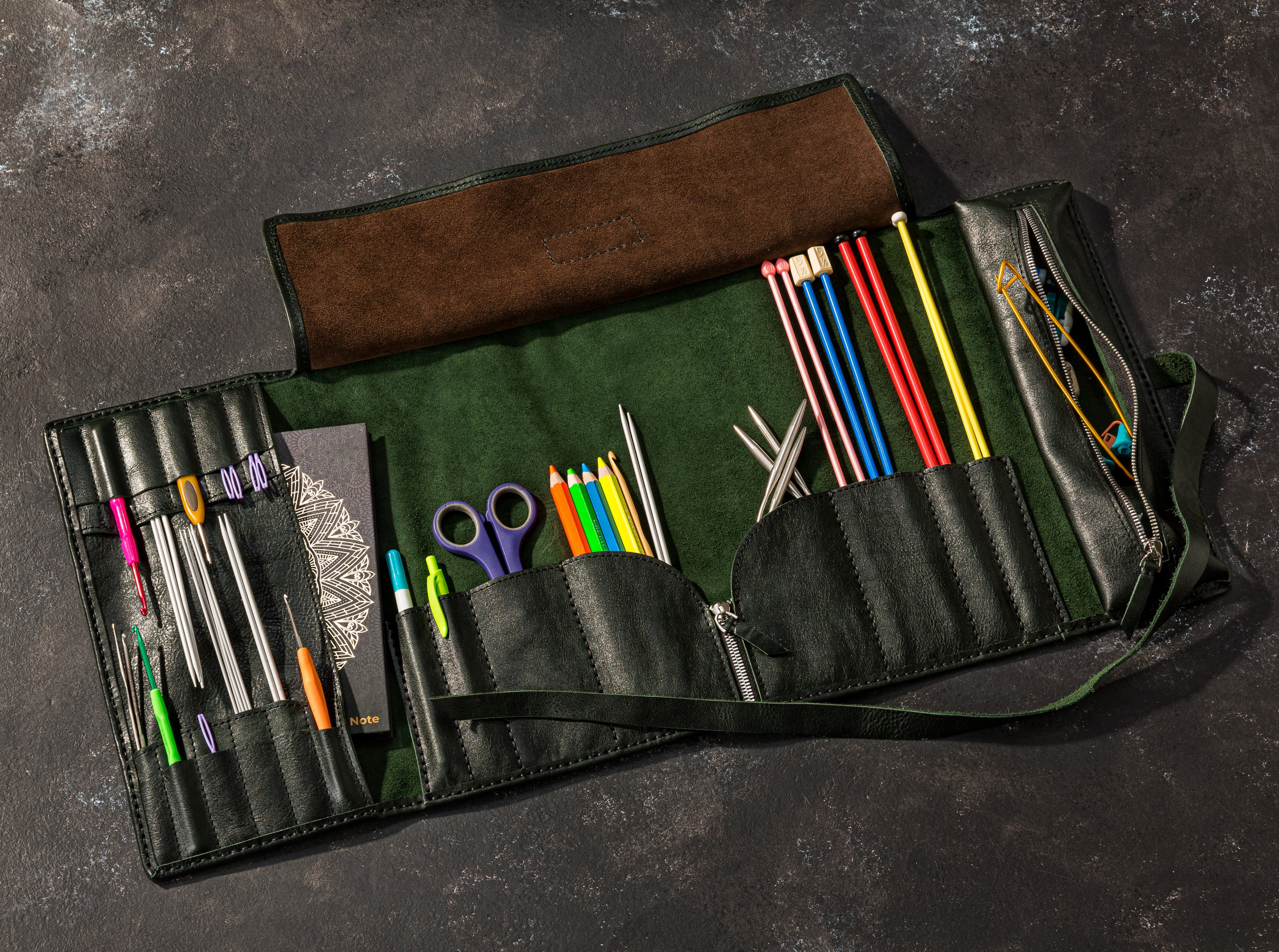 Deep Green Organizer for Crochet & Knitting Tools — Earthy, Elegant, Essential