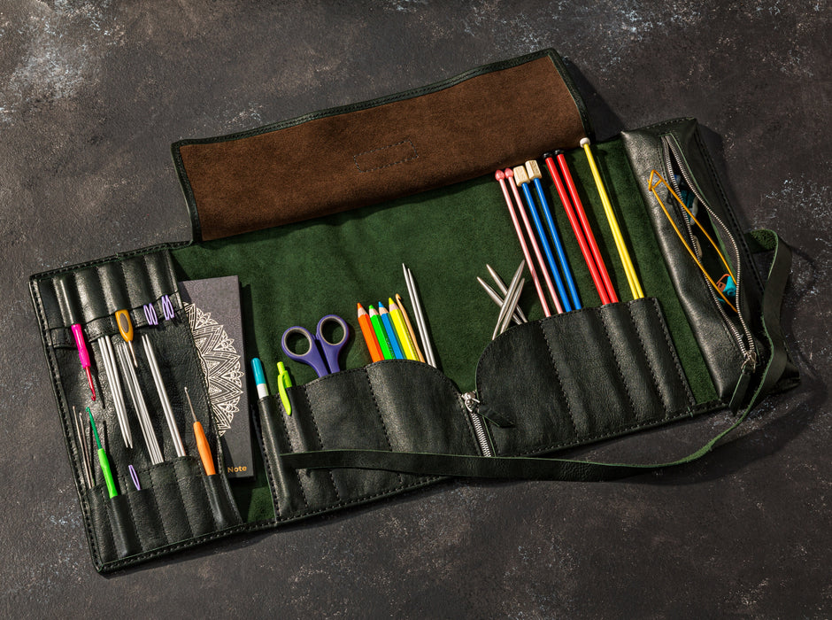 Deep Green Organizer for Crochet & Knitting Tools — Earthy, Elegant, Essential