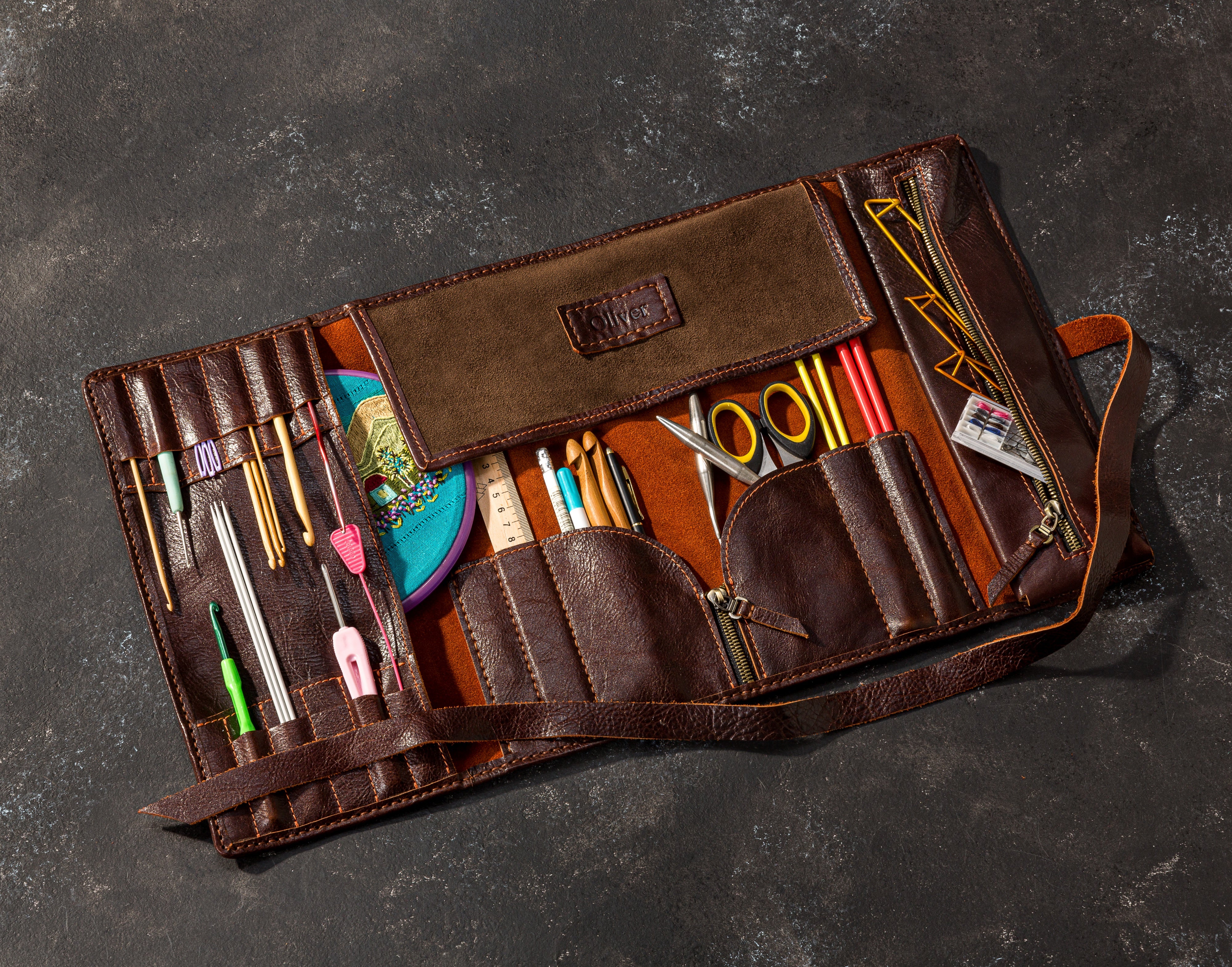 Dark Brown Leather Knitting Roll — Timeless Style, Lasting Quality