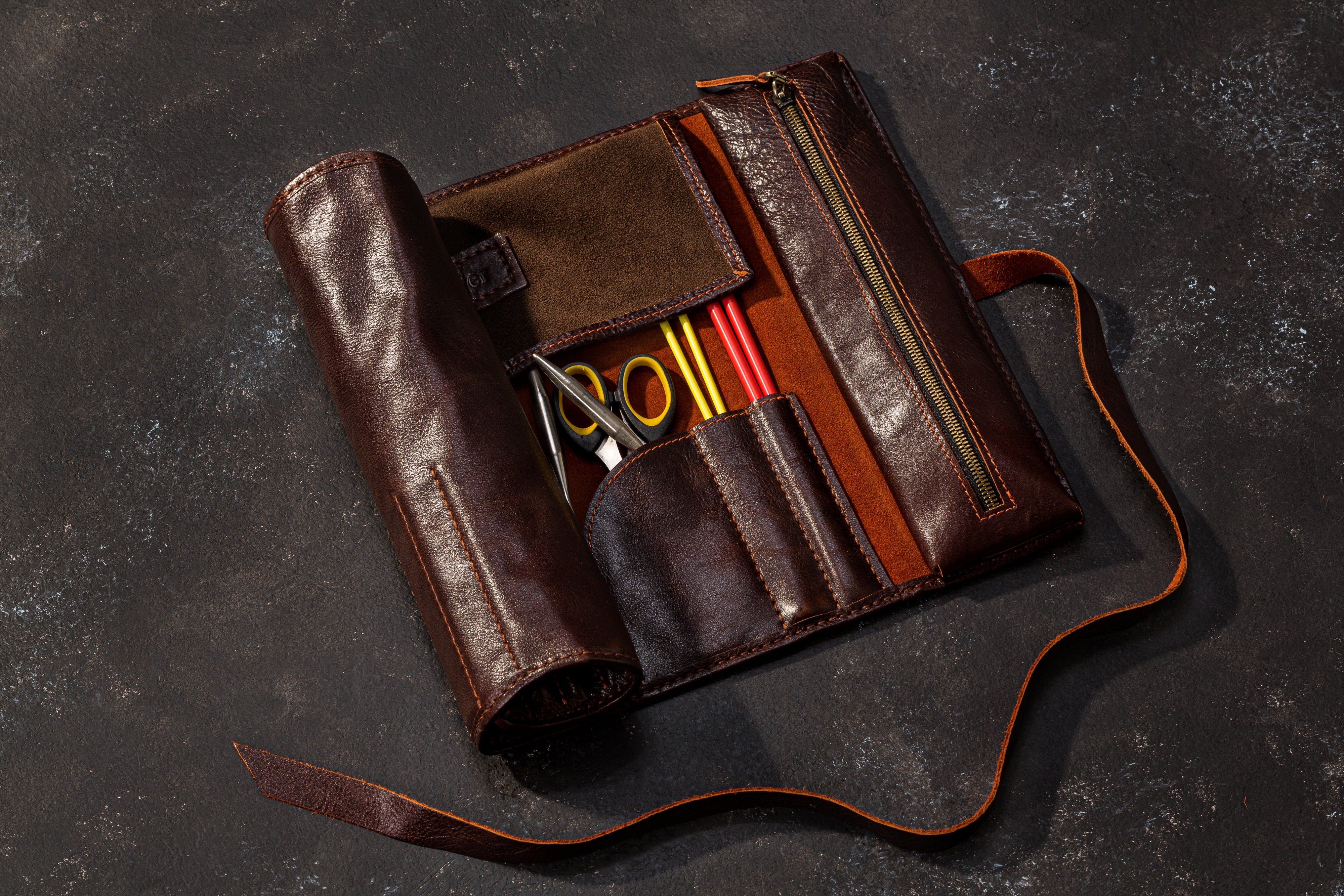 Classic Leather Organizer for Crochet Hooks & Knitting Needles