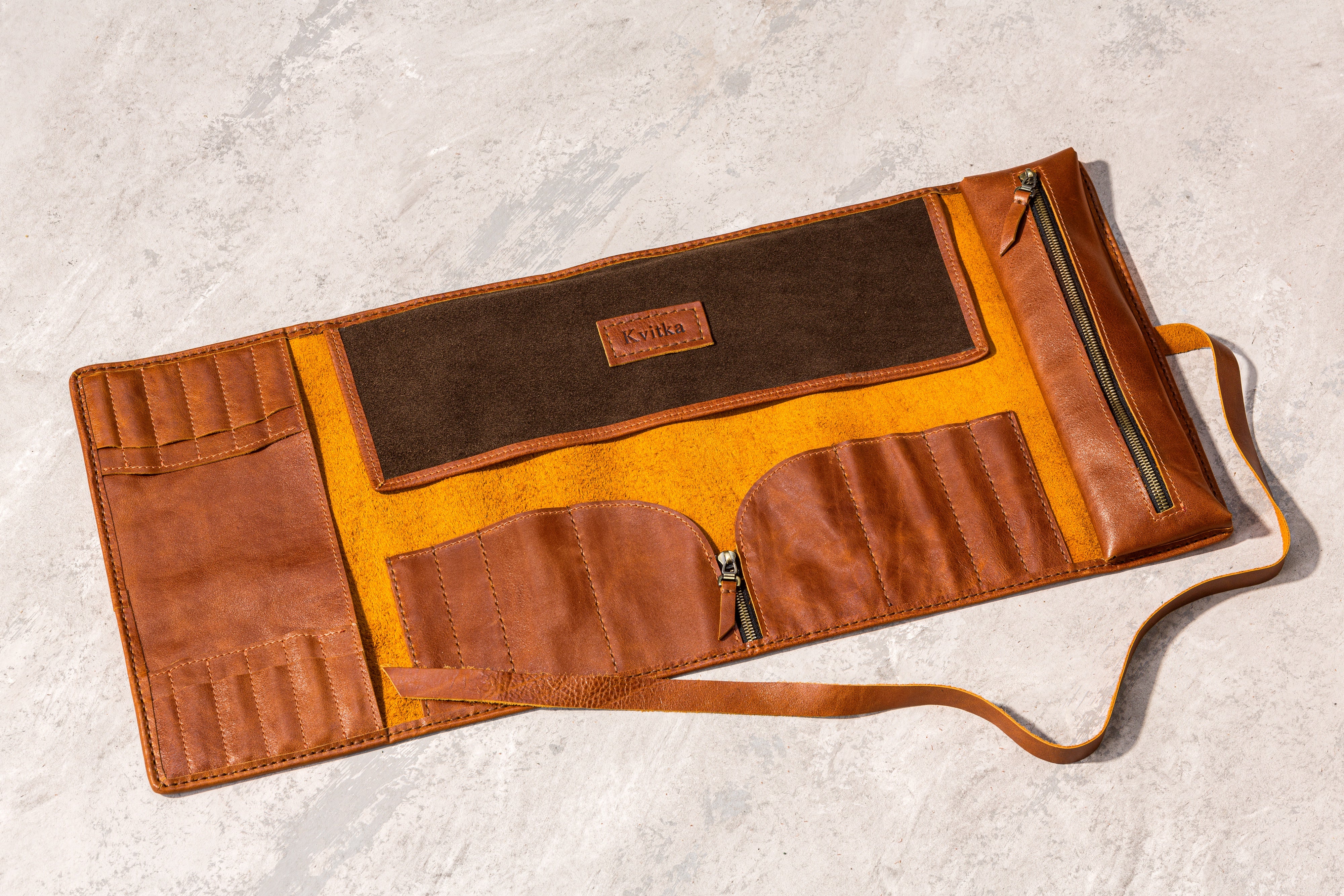 Light Brown Leather Knitting Roll — A Warm and Meaningful Present