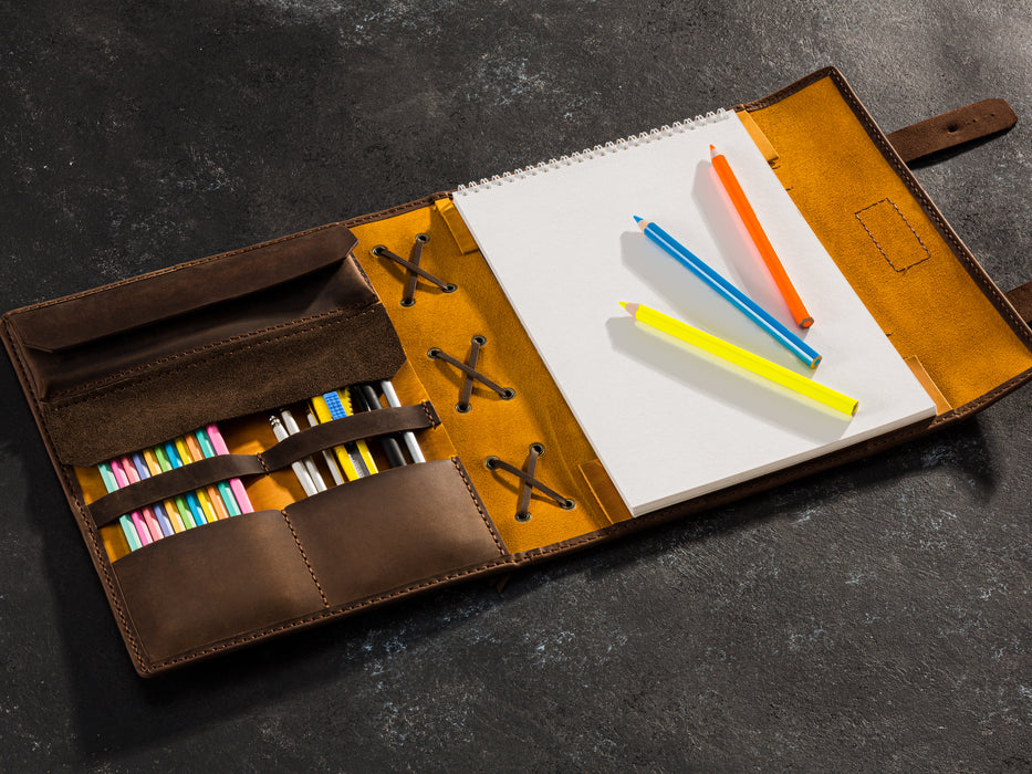 Art Journal Leather Cover | A4 Artist Sketchbook Holder | Custom Engraving