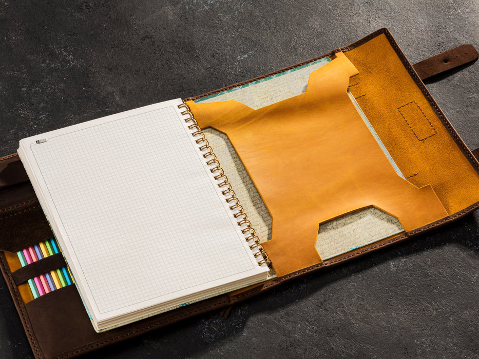 Custom Leather Sketchbook Holder | Large Journal and Sketchbook Organizer