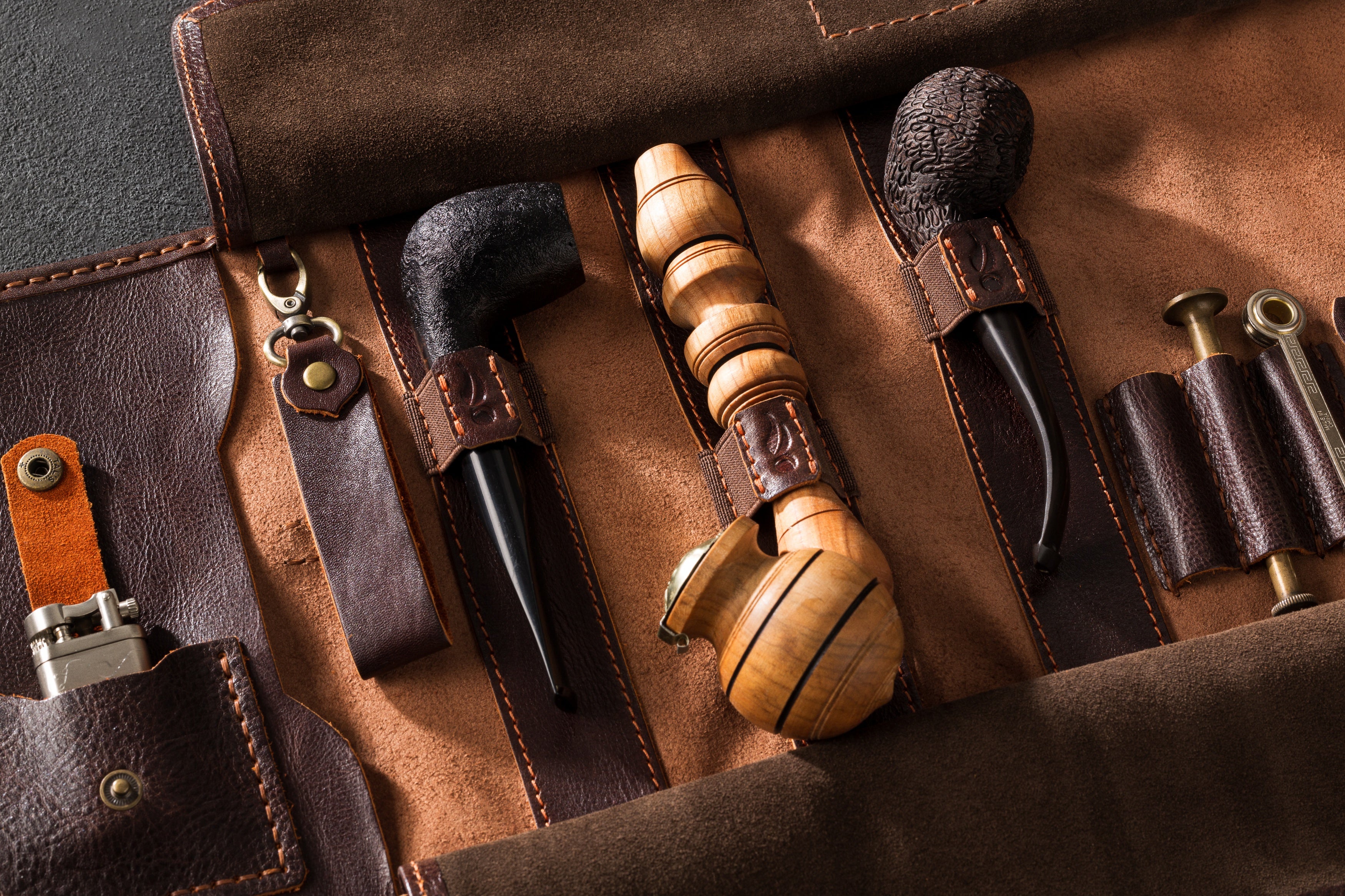 Personalized Leather Pipe Roll Up “New Breath” | Original Pipe Roll for Tobacco Pipe Smokers | Dark brown