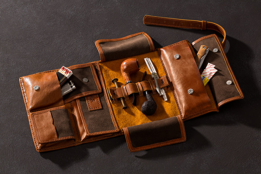 Leather Pipe Tobacco Travel Pouch Handmade Organizer for Smoking