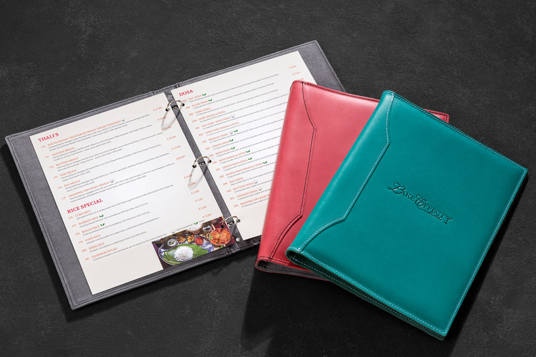 Embossed Leather Menu with Logo Placement – Restaurant Custom Order