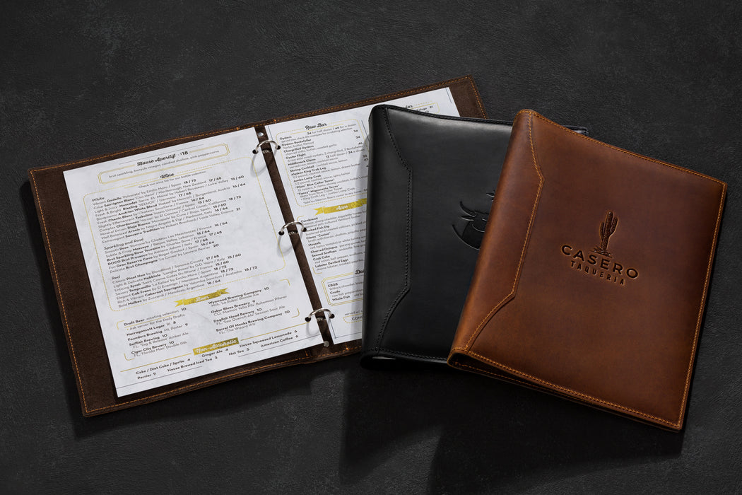 Premium Leather Menu Organizer with Interior Ring Binders