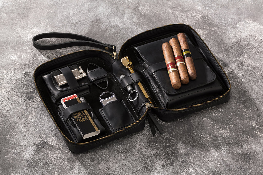 Travel Sized Personalize Leather Cigar Case with Cigar Cutter , Groomsman Cigar Case, Best Man Gift (Brown)
