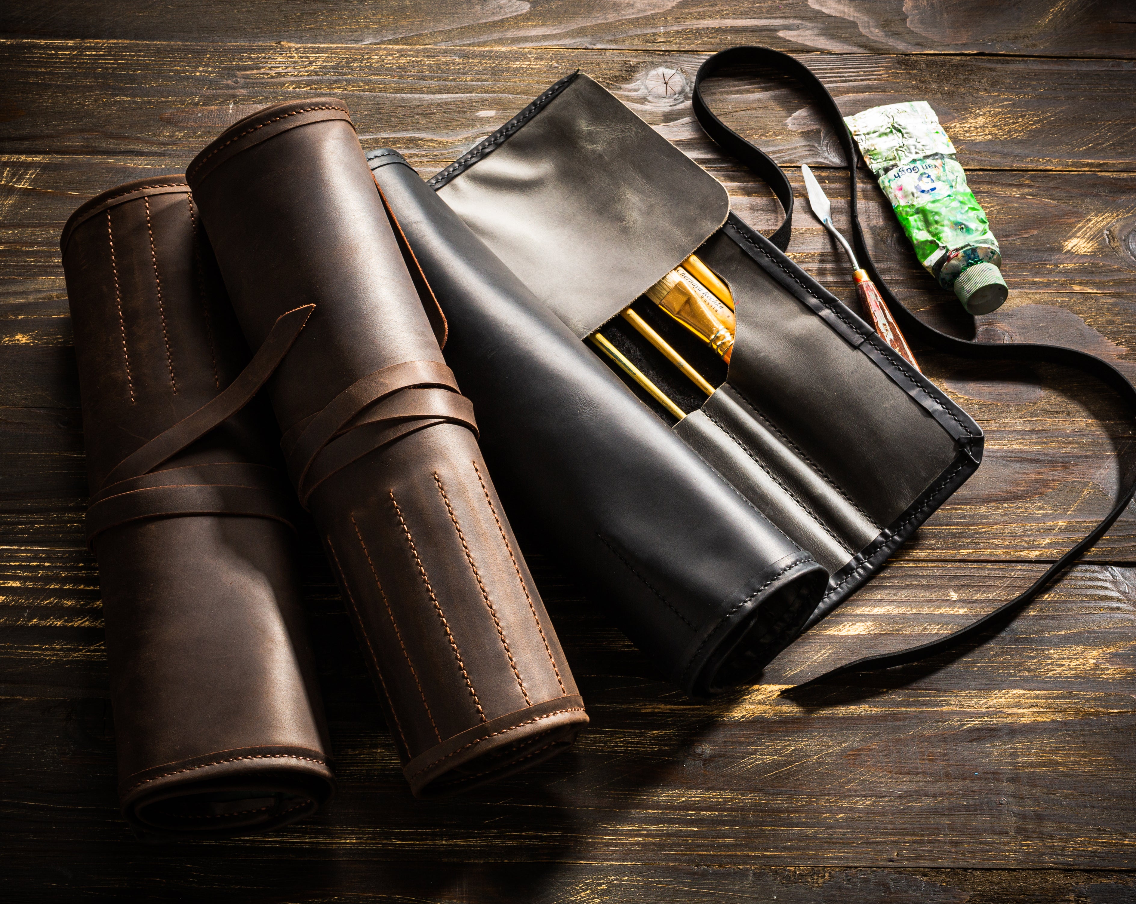 Personalized Leather Artist Roll – Burnt Umber | Mureli Atelier Series