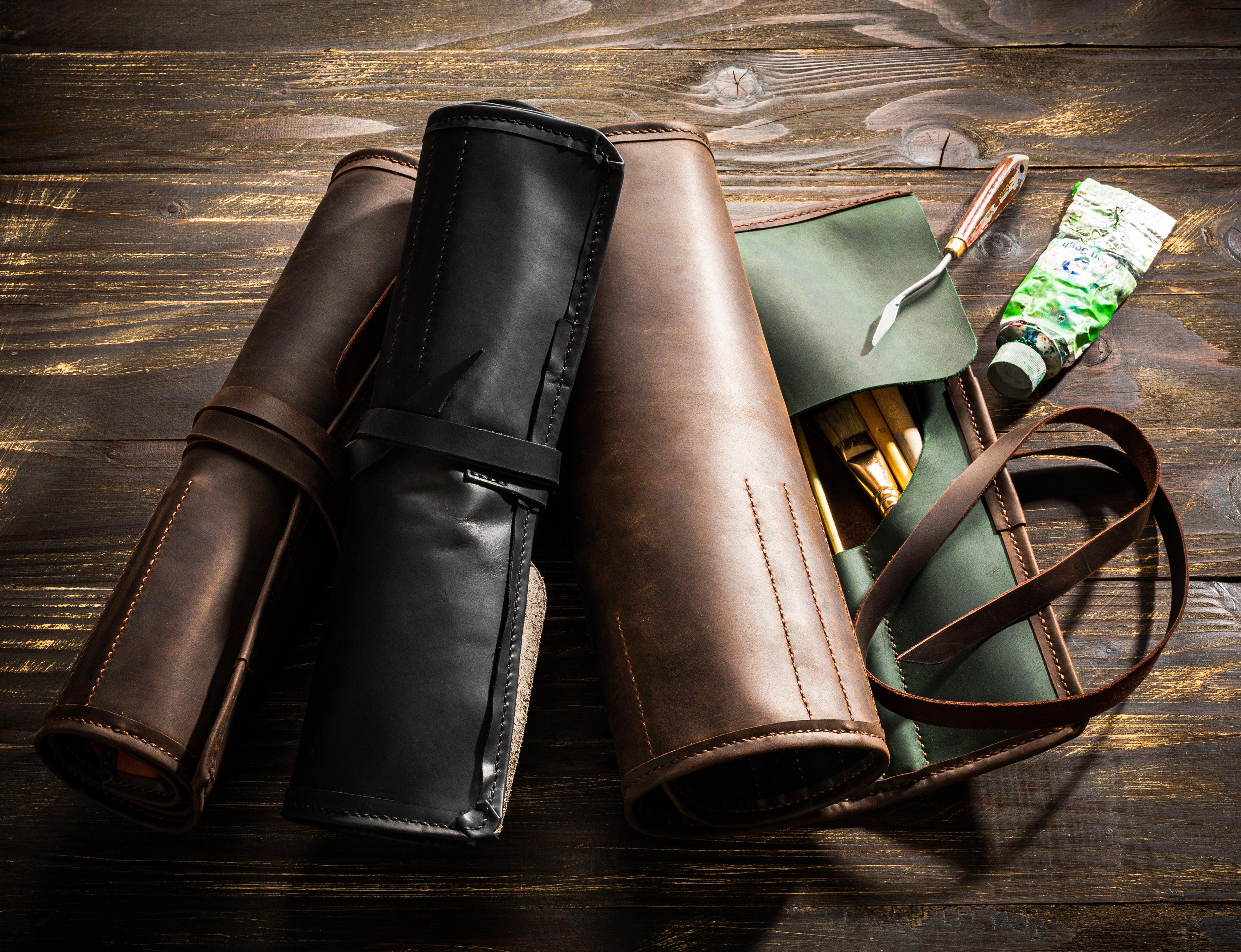 Personalized Leather Artist Roll – Burnt Umber | Mureli Atelier Series
