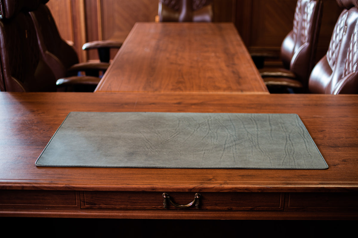 Gray Leather Desk Mat for Executive Office & Conference Table | 3–4 mm Thick