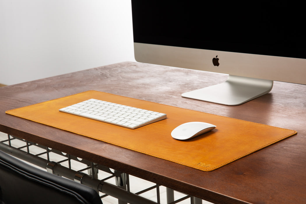 Soft Yellow Leather Desk Pad | Crazy Horse Leather | 2.0 mm Thick | by Mureli