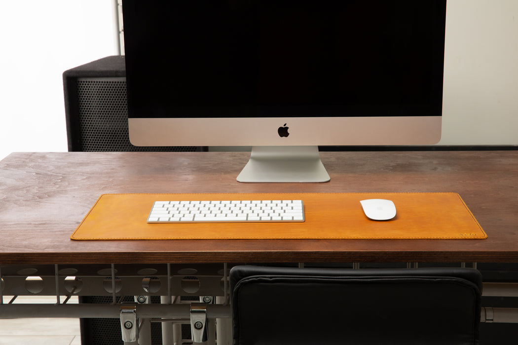 Soft Yellow Leather Desk Pad | Crazy Horse Leather | 2.0 mm Thick | by Mureli