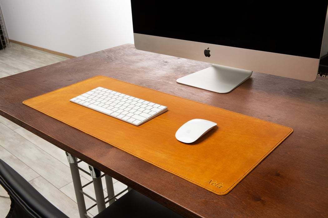 Soft Yellow Leather Desk Pad | Crazy Horse Leather | 2.0 mm Thick | by Mureli
