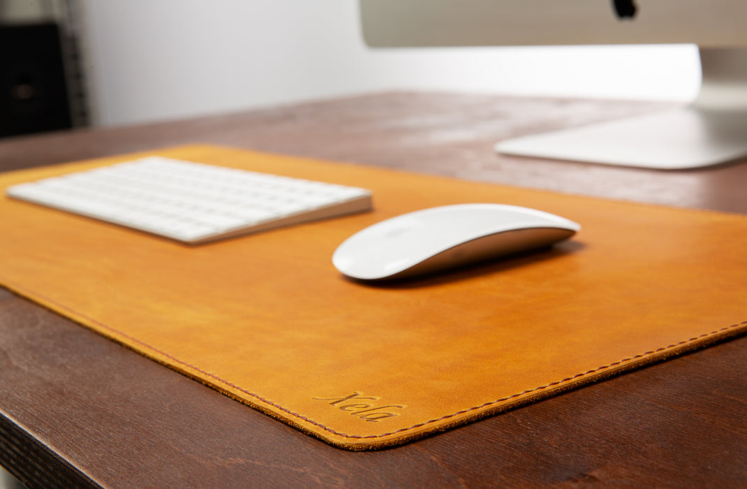 Soft Yellow Leather Desk Pad | Crazy Horse Leather | 2.0 mm Thick | by Mureli