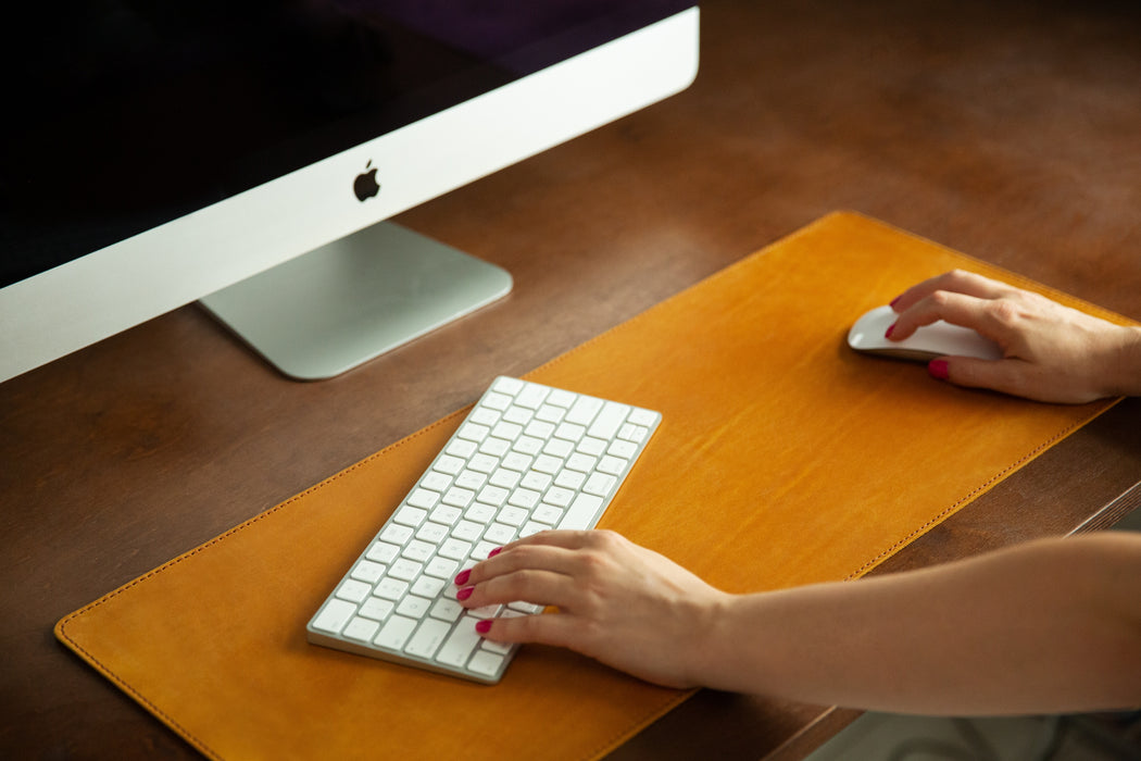 Soft Yellow Leather Desk Pad | Crazy Horse Leather | 2.0 mm Thick | by Mureli