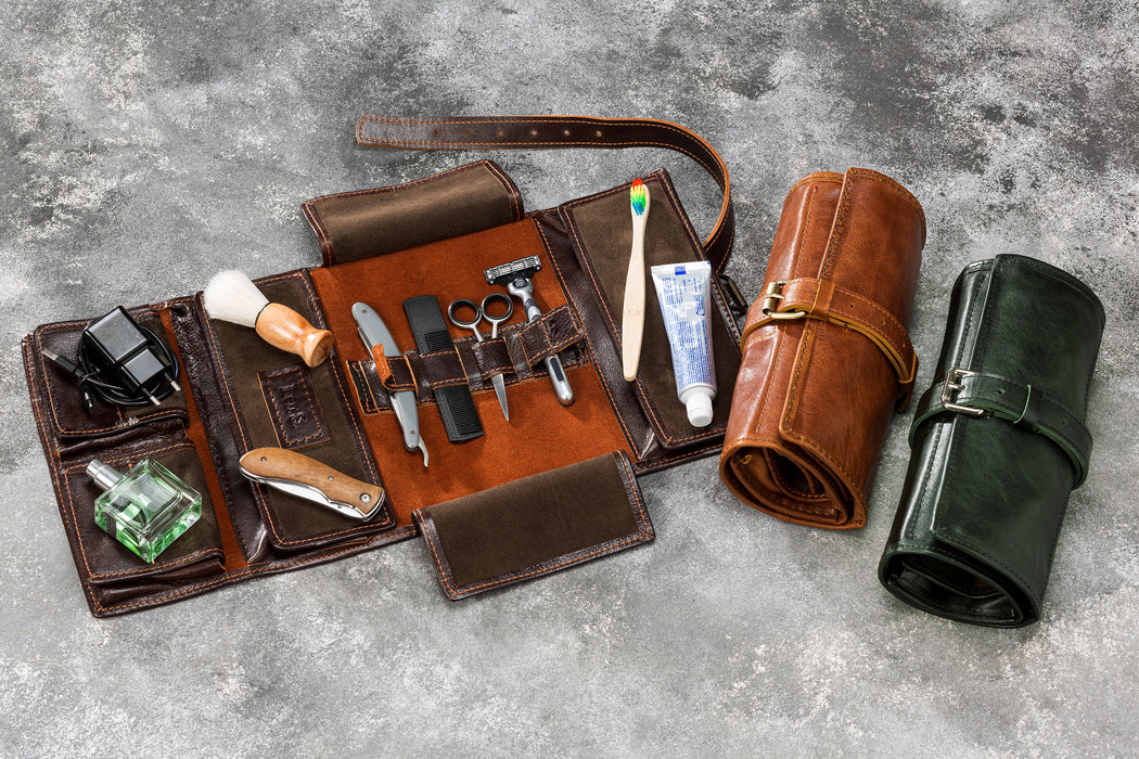leather dopp kit by Mureli Workshop