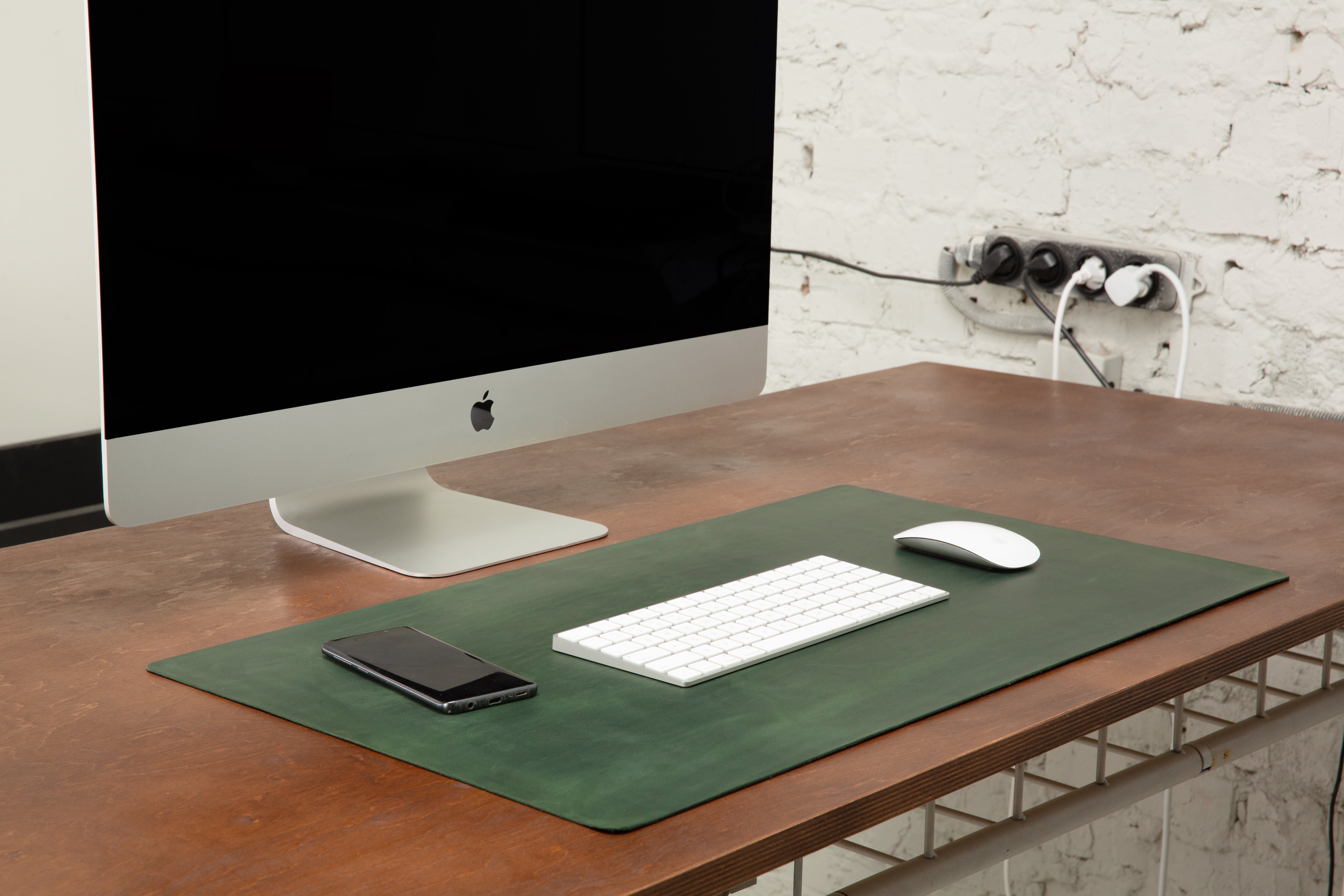 Green Vintage Leather Desk Pad | Crazy Horse Leather by Mureli without personalization