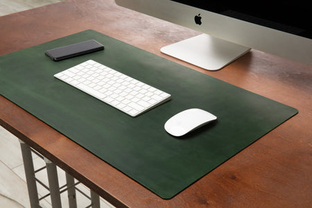 Green Vintage Leather Desk Pad | Crazy Horse Leather by Mureli
